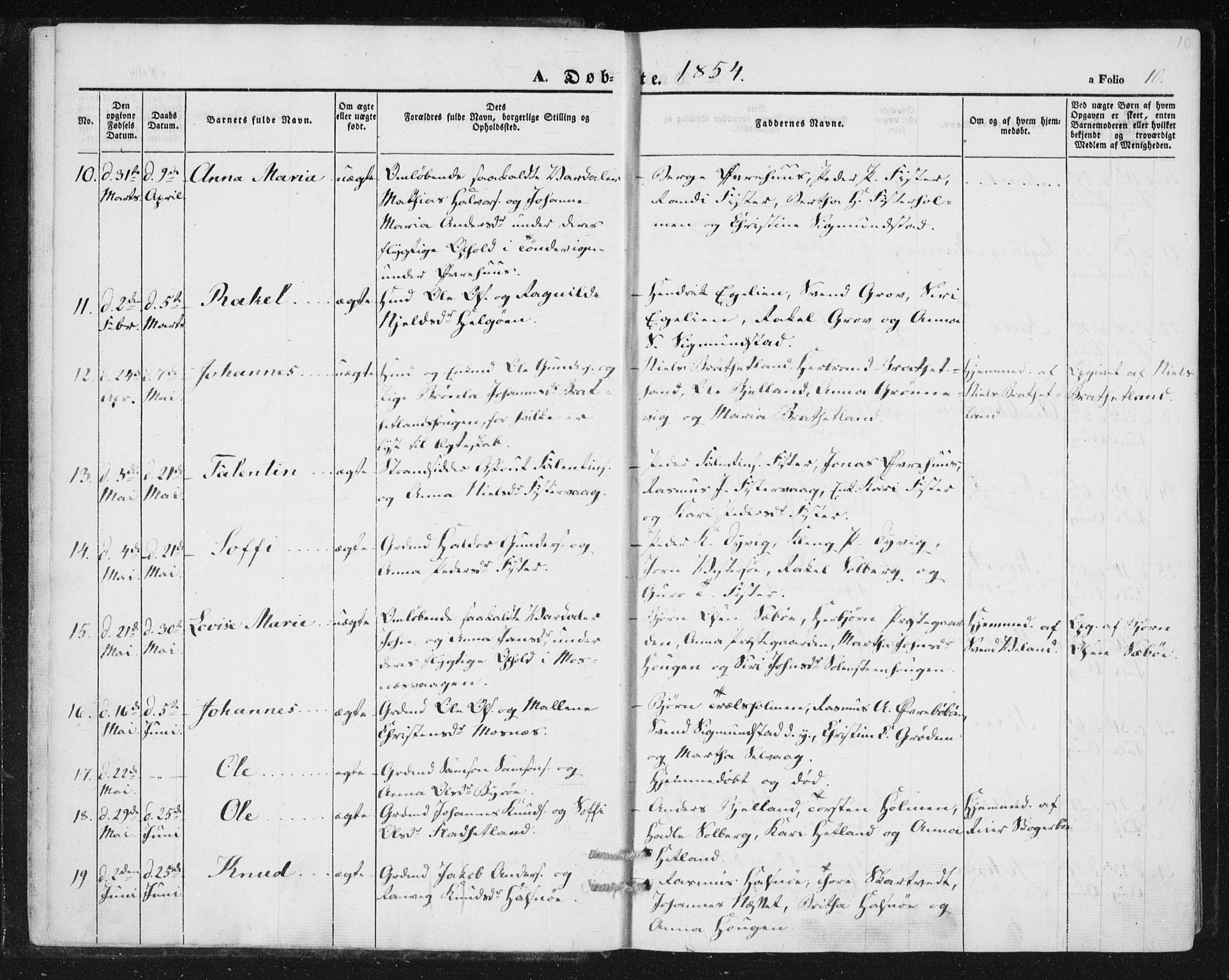 Hjelmeland sokneprestkontor, SAST/A-101843/01/IV/L0010: Parish register (official) no. A 10, 1851-1871, p. 10