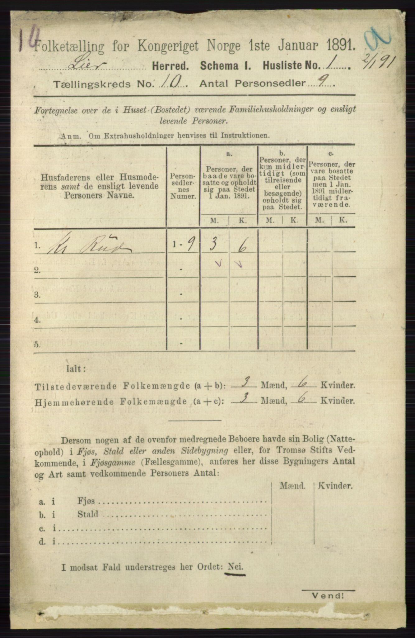 RA, 1891 census for 0626 Lier, 1891, p. 6184