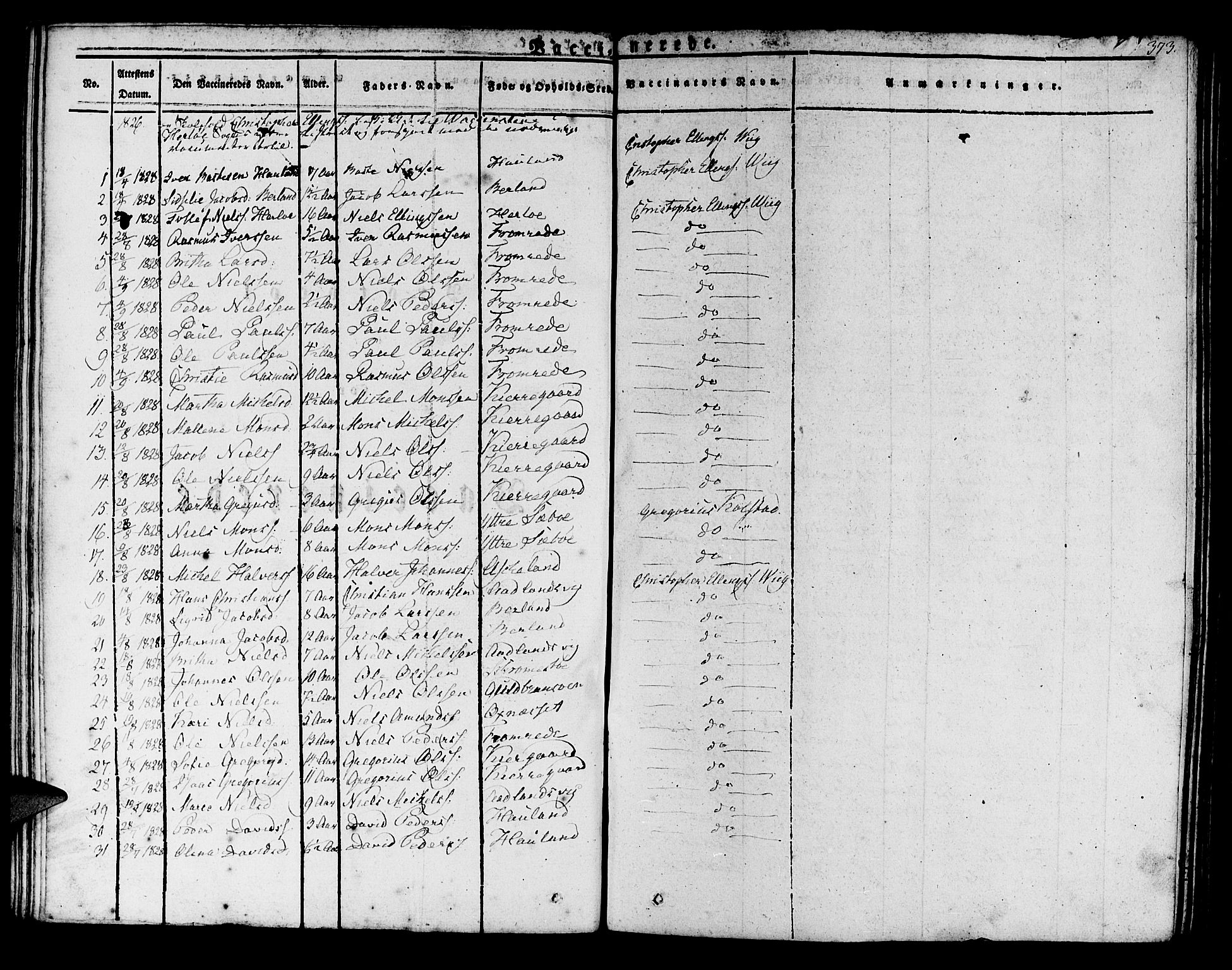 Manger sokneprestembete, SAB/A-76801/H/Haa: Parish register (official) no. A 4, 1824-1838, p. 373
