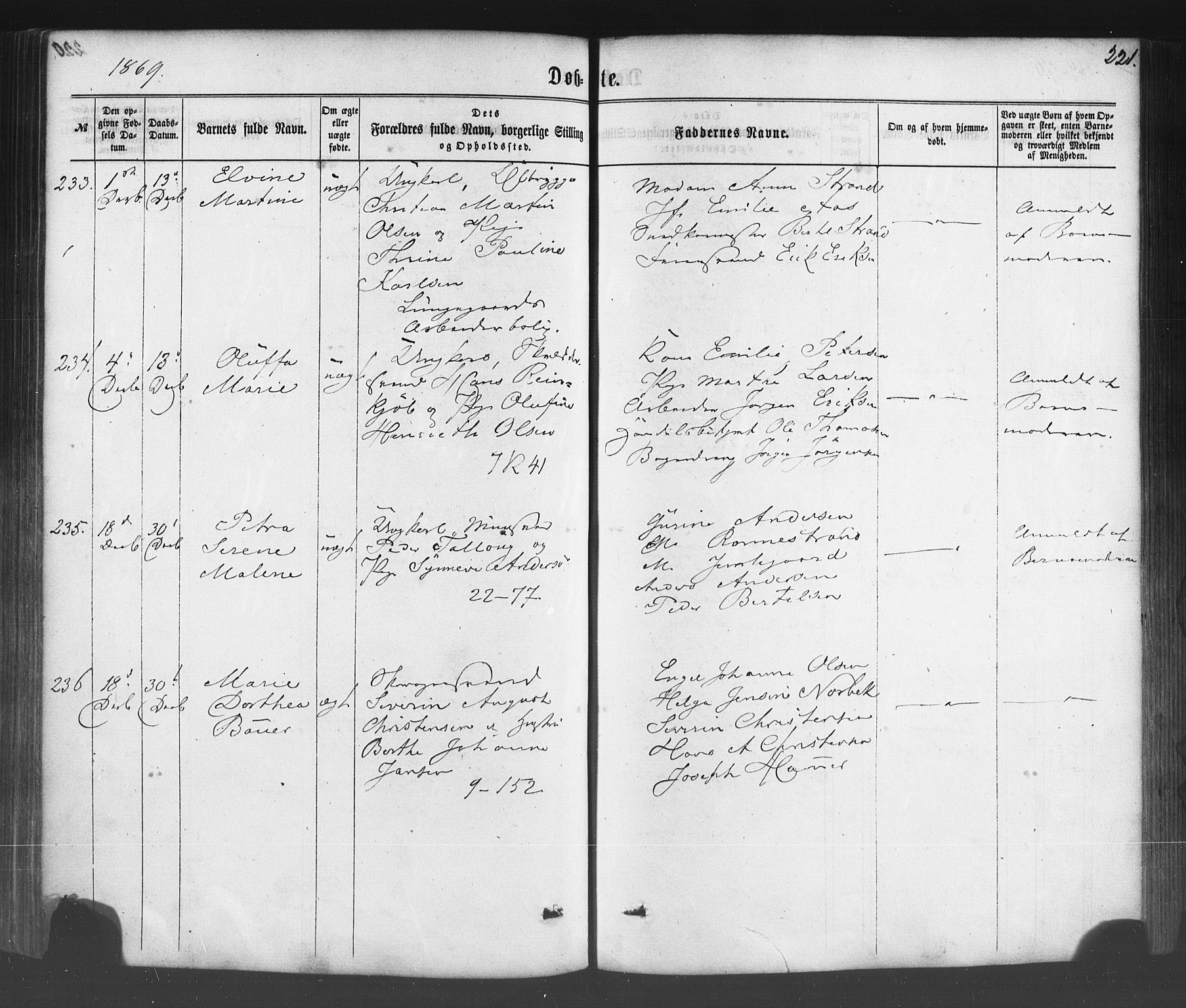 Fødselsstiftelsens sokneprestembete*, SAB/-: Parish register (official) no. A 1, 1863-1883, p. 221