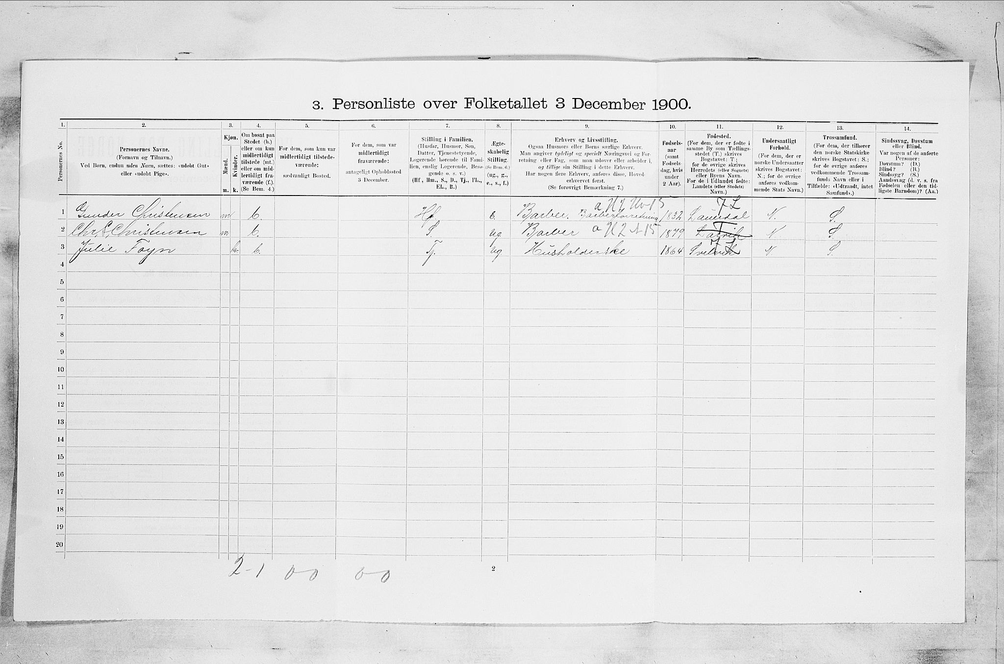 RA, 1900 census for Larvik, 1900, p. 536