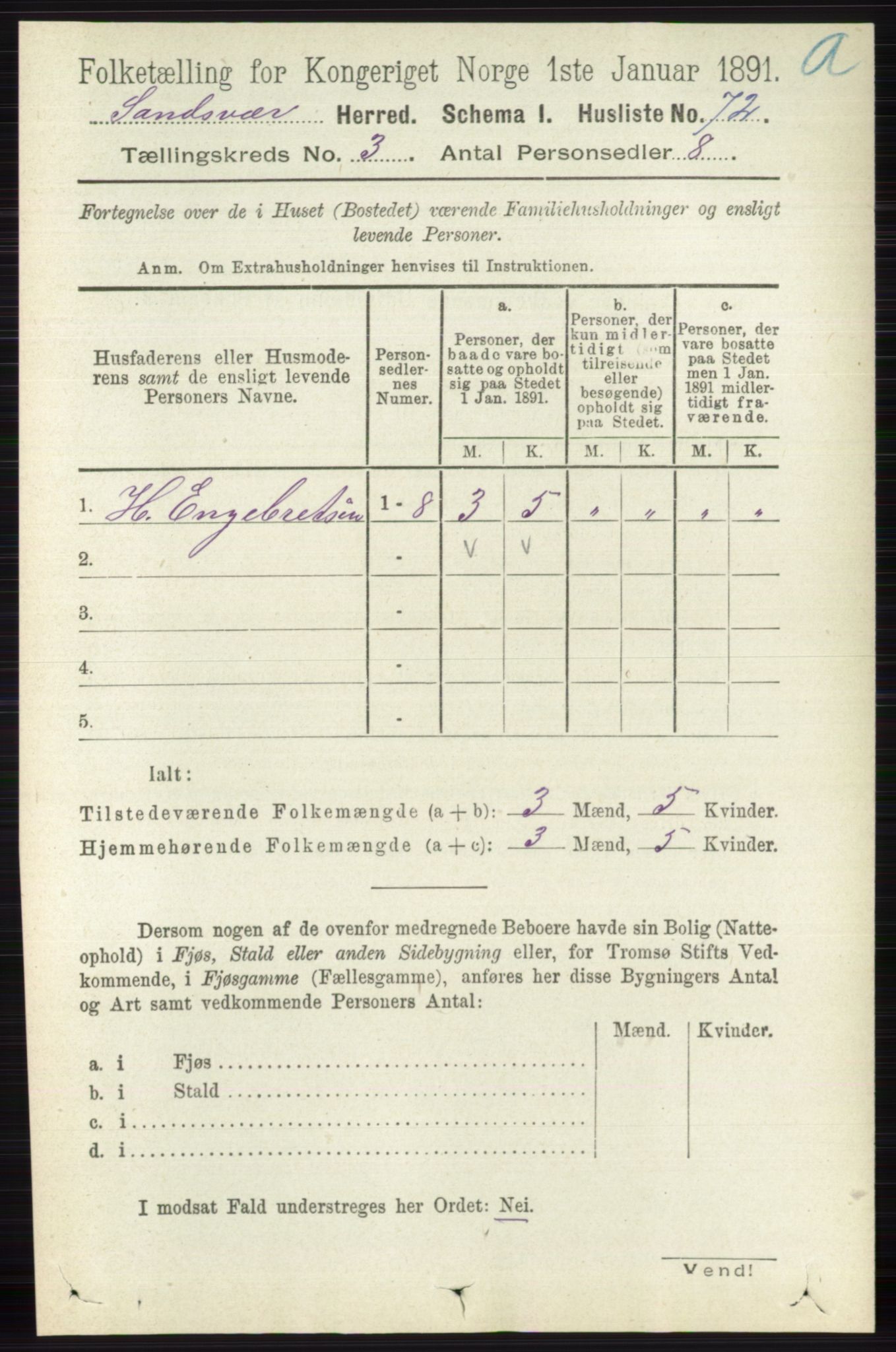 RA, 1891 census for 0629 Sandsvær, 1891, p. 1274