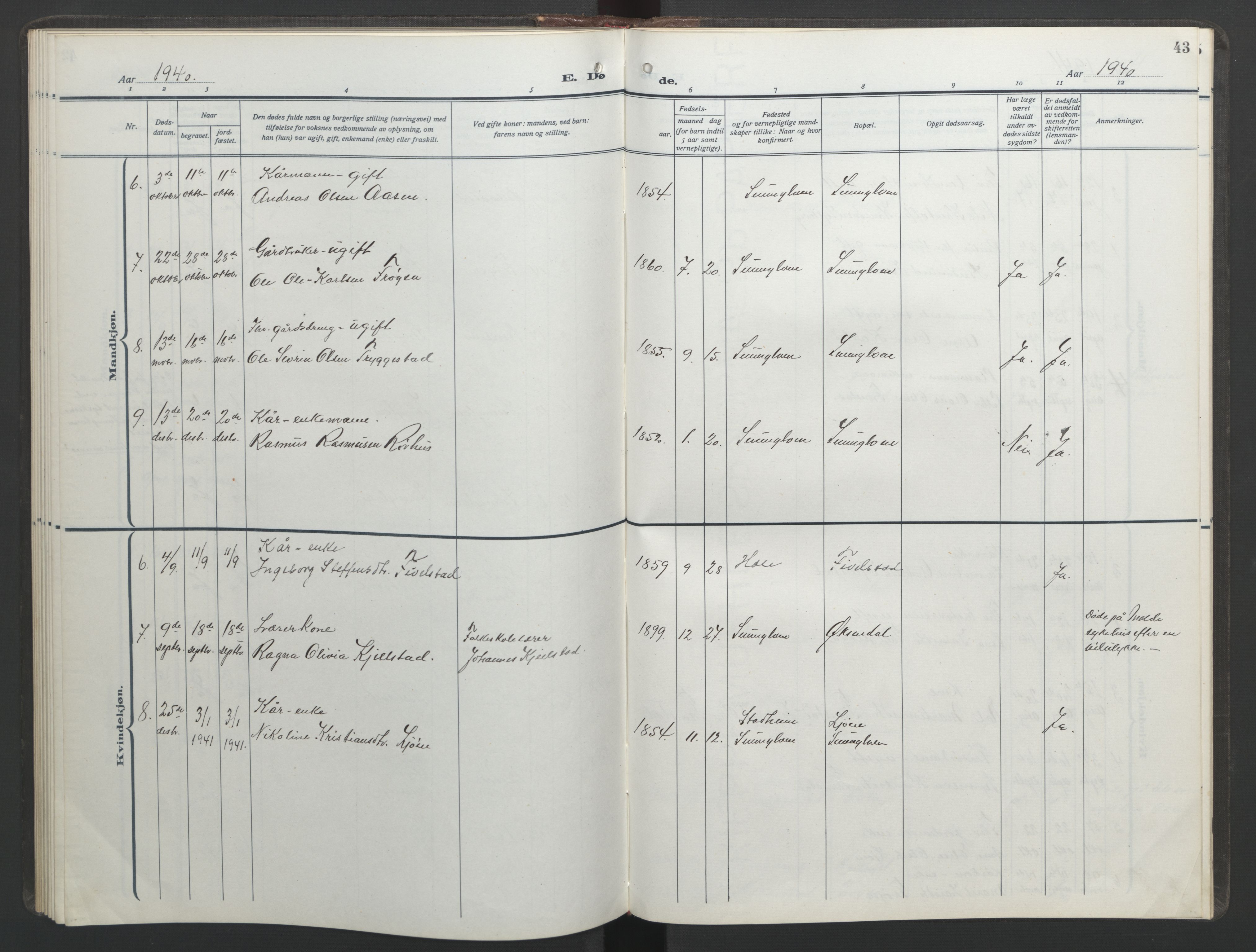 Ministerialprotokoller, klokkerbøker og fødselsregistre - Møre og Romsdal, AV/SAT-A-1454/517/L0233: Parish register (copy) no. 517C06, 1919-1945, p. 43