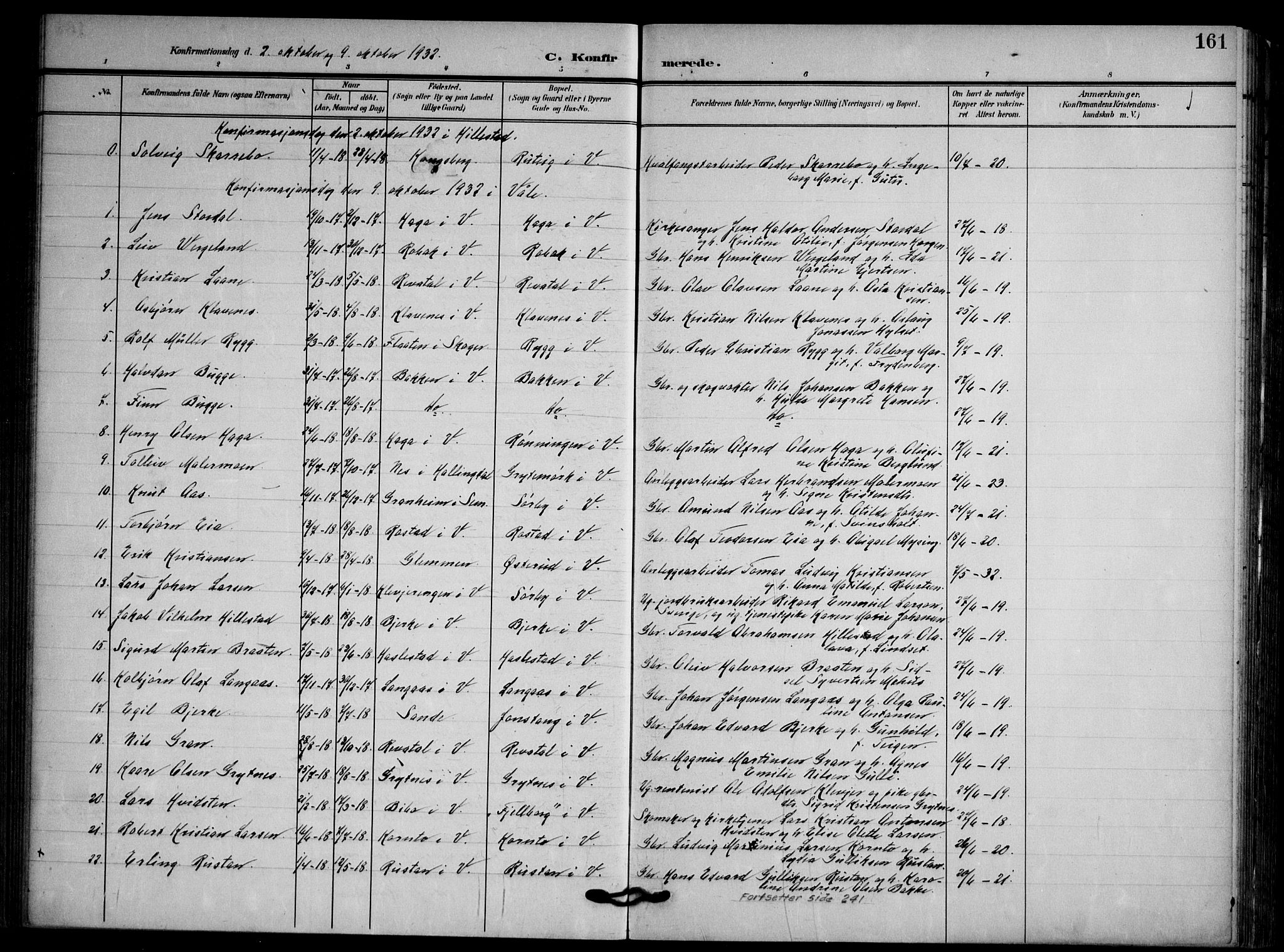 Våle kirkebøker, AV/SAKO-A-334/F/Fa/L0012: Parish register (official) no. I 12, 1907-1934, p. 161