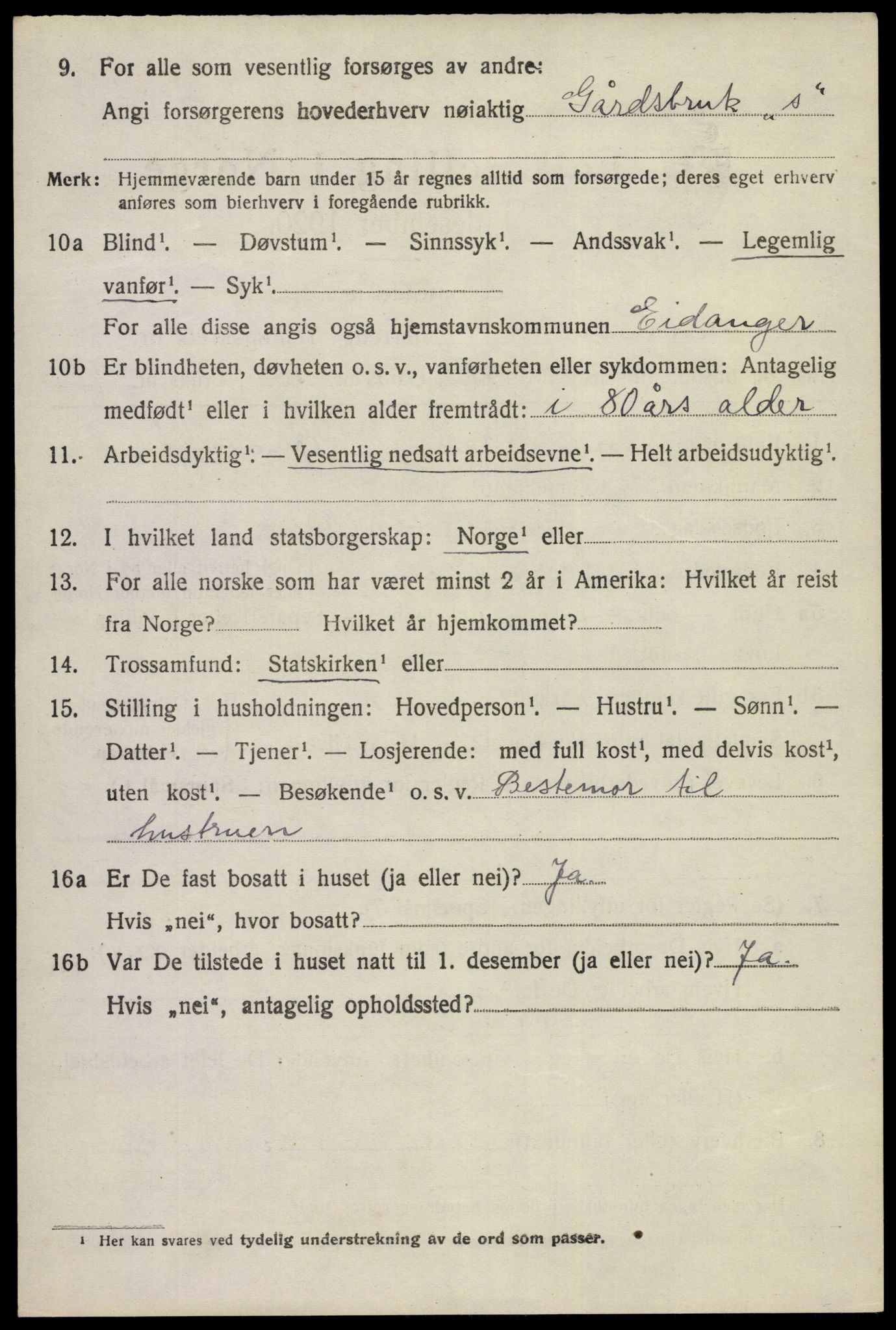 SAKO, 1920 census for Eidanger, 1920, p. 3399