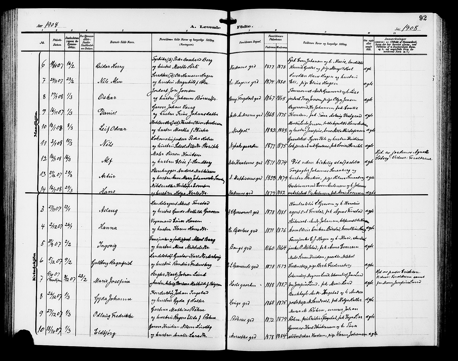 Hamar prestekontor, AV/SAH-DOMPH-002/H/Ha/Hab/L0001: Parish register (copy) no. 1, 1899-1914, p. 92