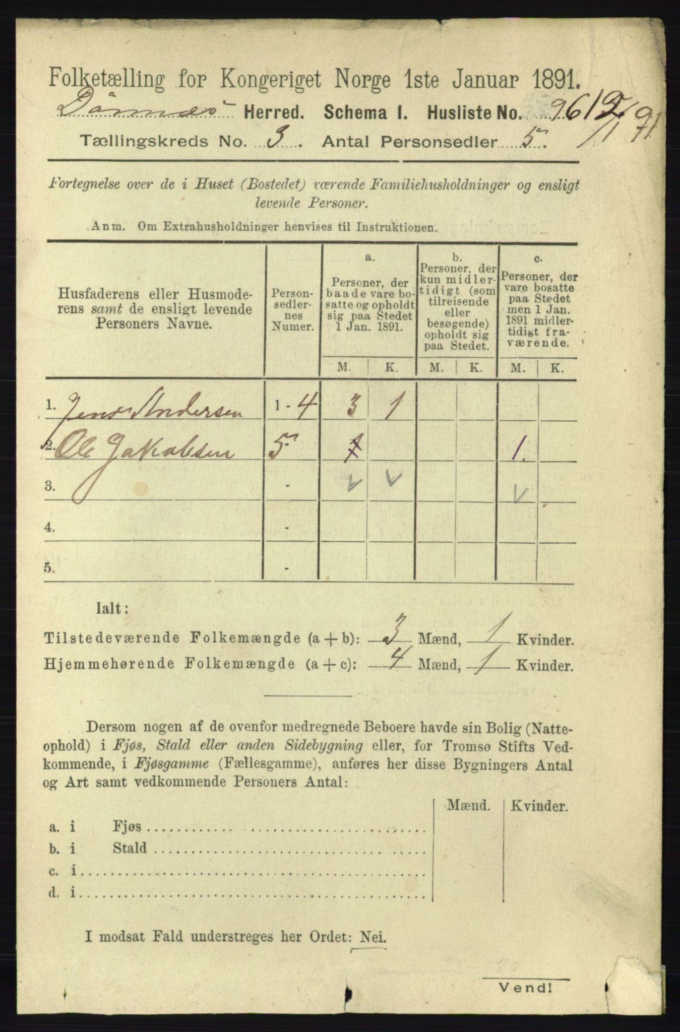 RA, 1891 census for 1827 Dønnes, 1891, p. 1254