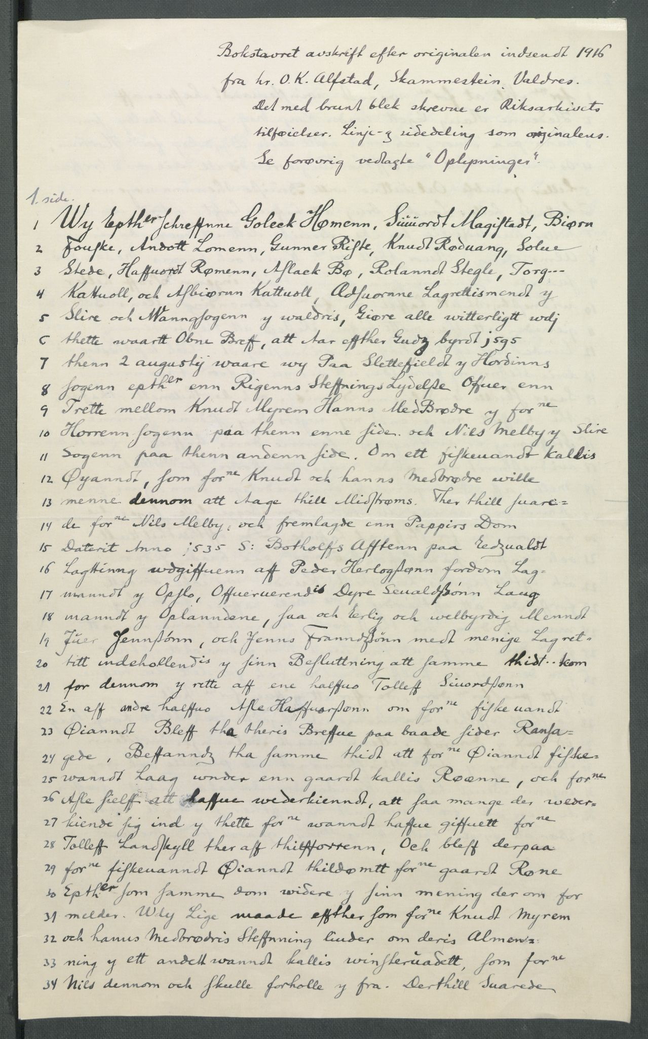 Riksarkivets diplomsamling, AV/RA-EA-5965/F02/L0100: Dokumenter, 1595, p. 22