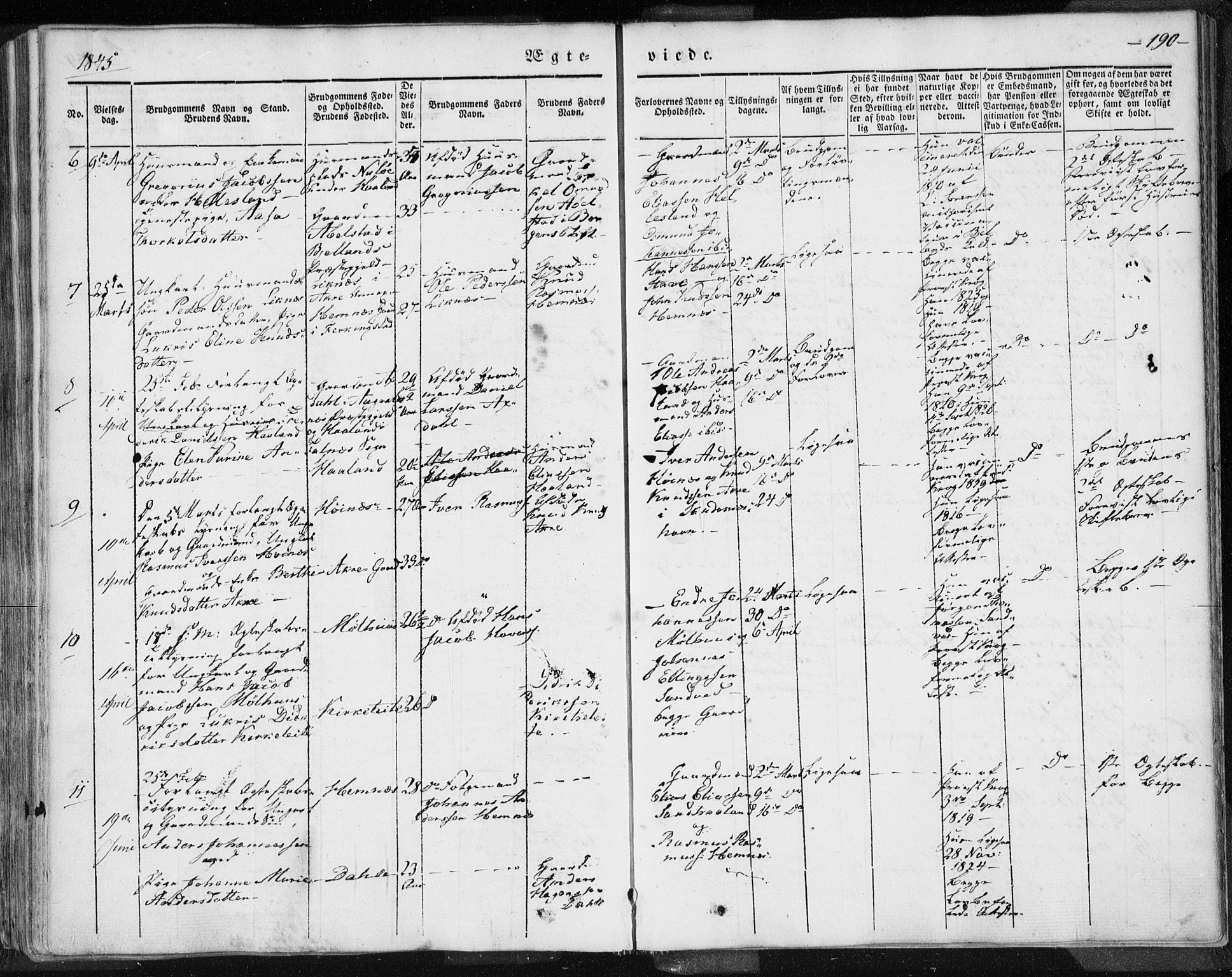 Skudenes sokneprestkontor, SAST/A -101849/H/Ha/Haa/L0002: Parish register (official) no. A 2.1, 1841-1846, p. 190