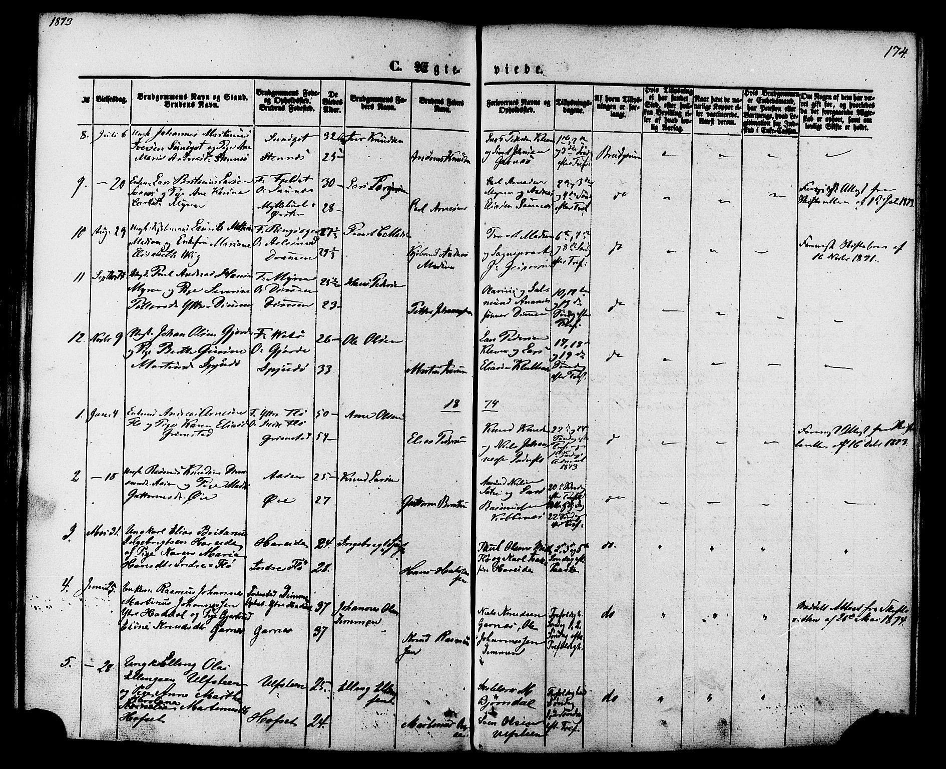 Ministerialprotokoller, klokkerbøker og fødselsregistre - Møre og Romsdal, AV/SAT-A-1454/509/L0105: Parish register (official) no. 509A03, 1848-1882, p. 174