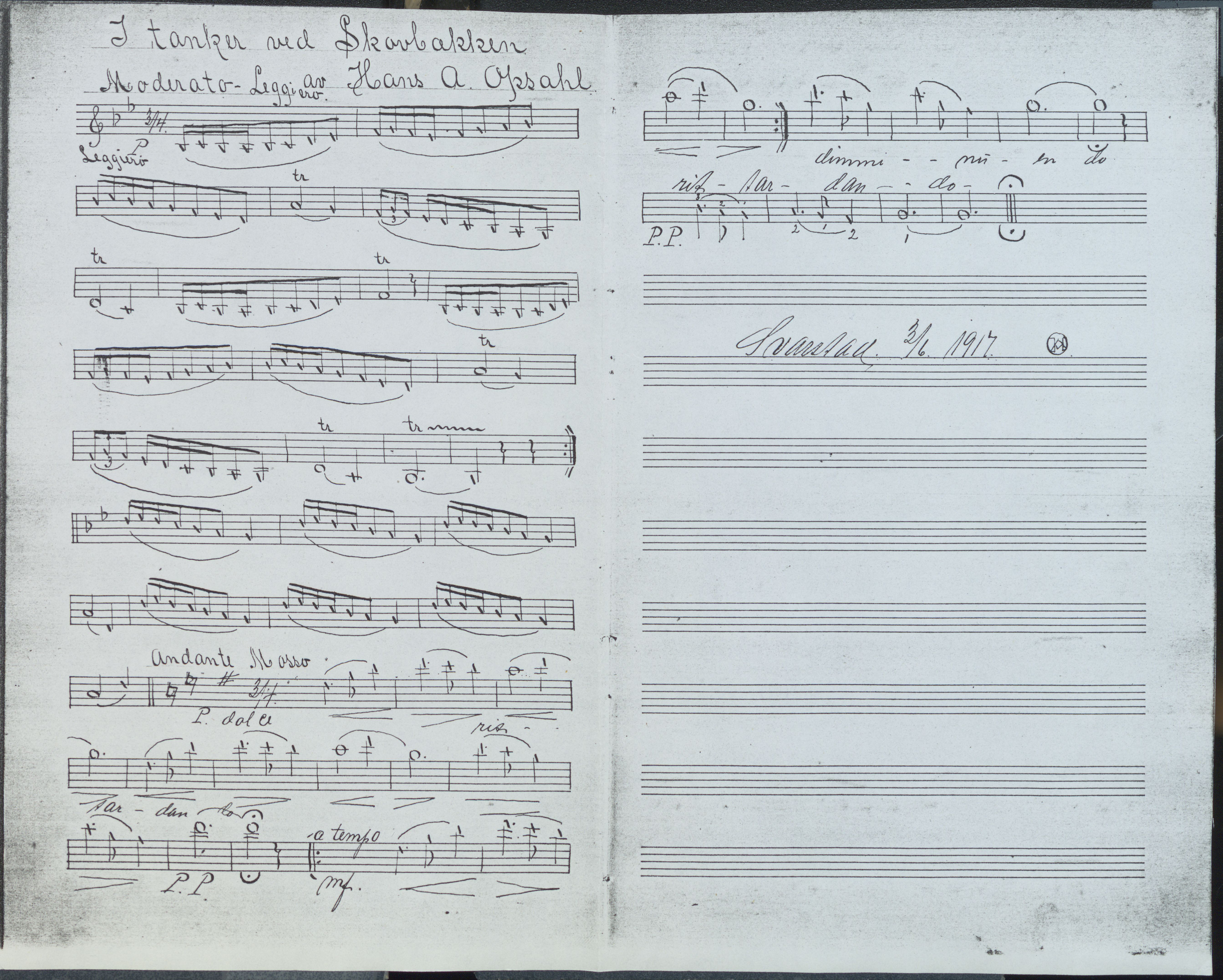 Sa 42 - Storgårds- og folkemusikk fra Klokkergården (Lardal bygdetun), VEMU/A-2514/F/L0001/0006: Originale håndskrevne, trykte og kopierte noter og notebøker, hefter, brev m.m. / Noter etter Hans Andreassen Opsahl, Lardal, 1820-1920