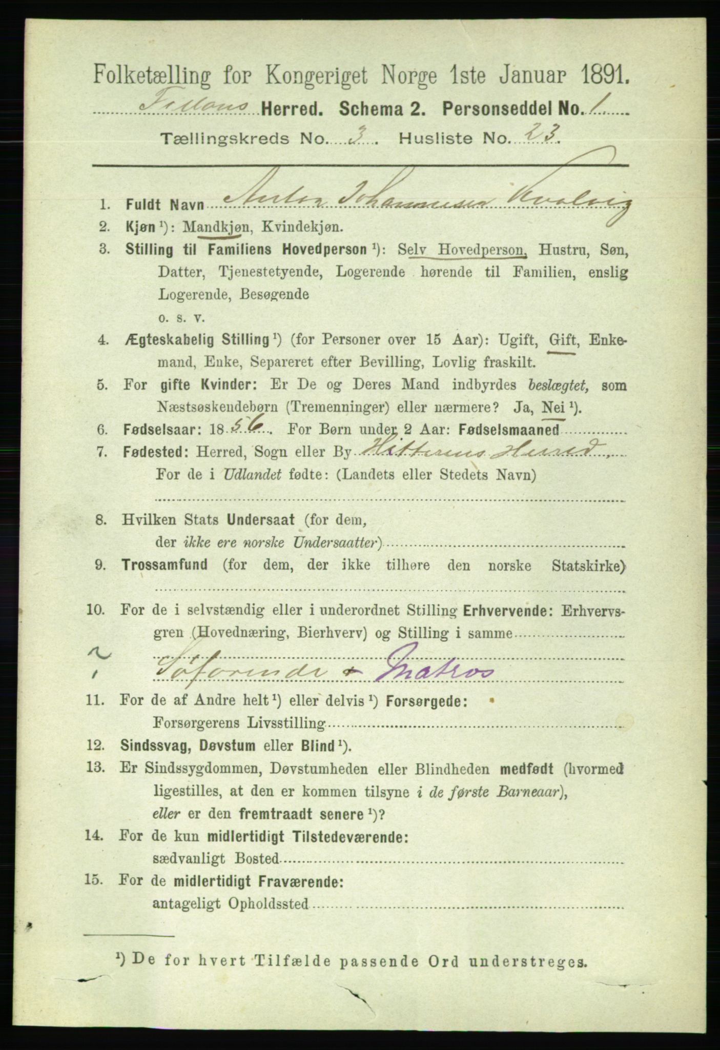 RA, 1891 census for 1616 Fillan, 1891, p. 614