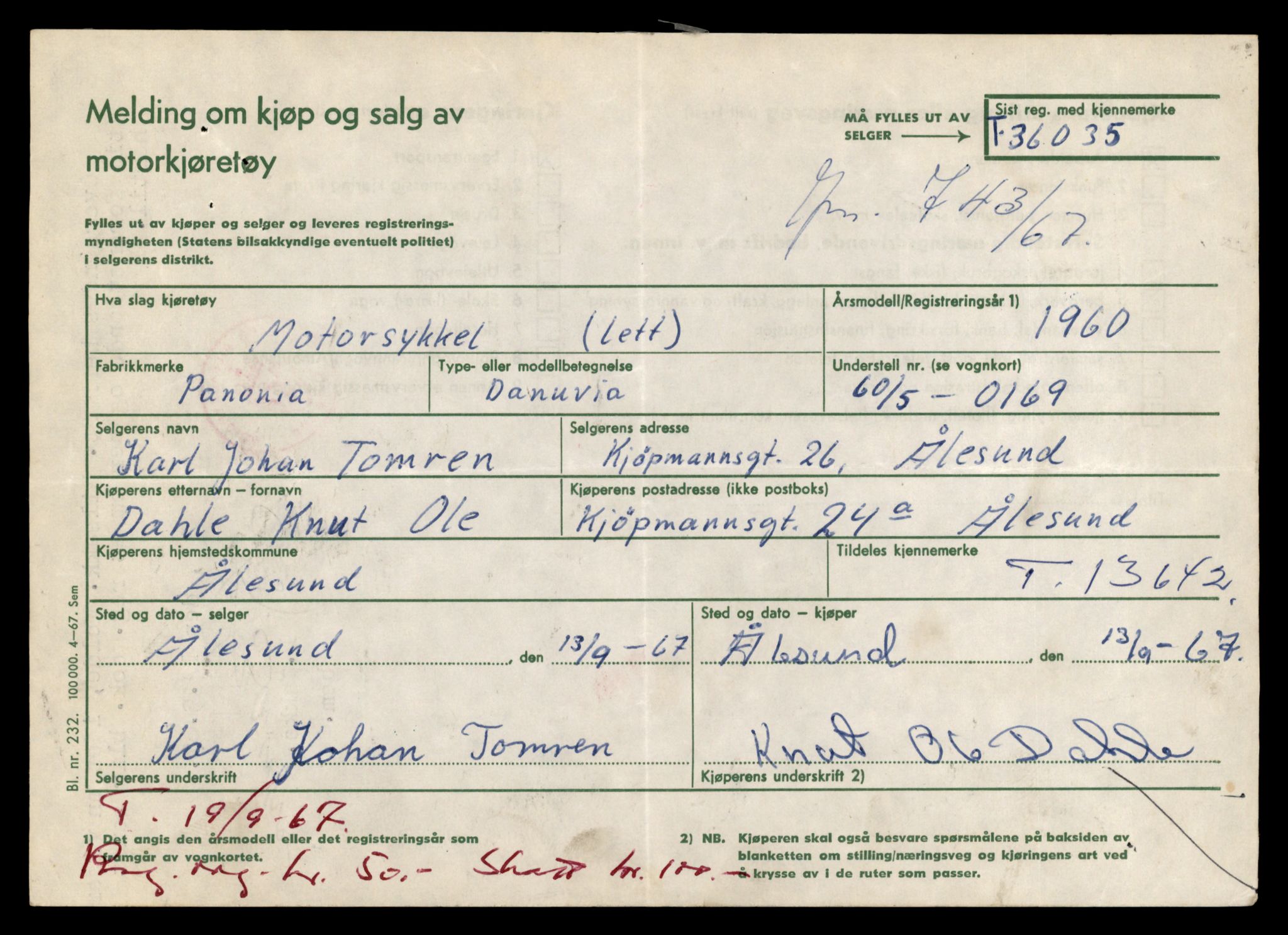 Møre og Romsdal vegkontor - Ålesund trafikkstasjon, AV/SAT-A-4099/F/Fe/L0040: Registreringskort for kjøretøy T 13531 - T 13709, 1927-1998, p. 1969