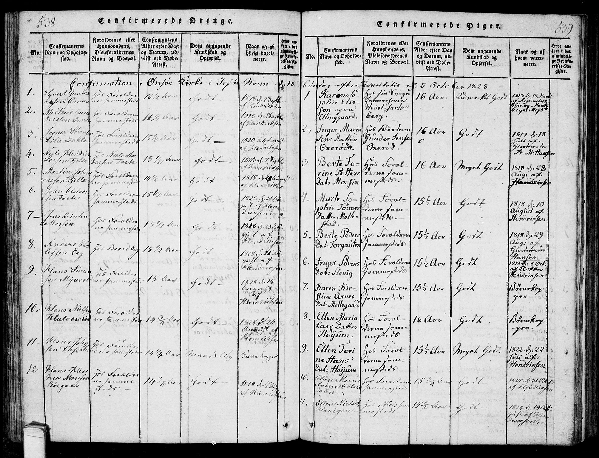 Onsøy prestekontor Kirkebøker, AV/SAO-A-10914/F/Fa/L0002: Parish register (official) no. I 2, 1814-1840, p. 538-539