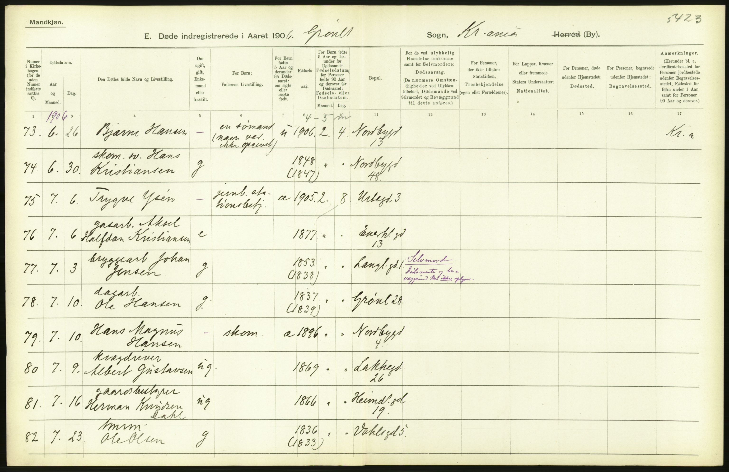 Statistisk sentralbyrå, Sosiodemografiske emner, Befolkning, AV/RA-S-2228/D/Df/Dfa/Dfad/L0009: Kristiania: Døde, 1906, p. 54