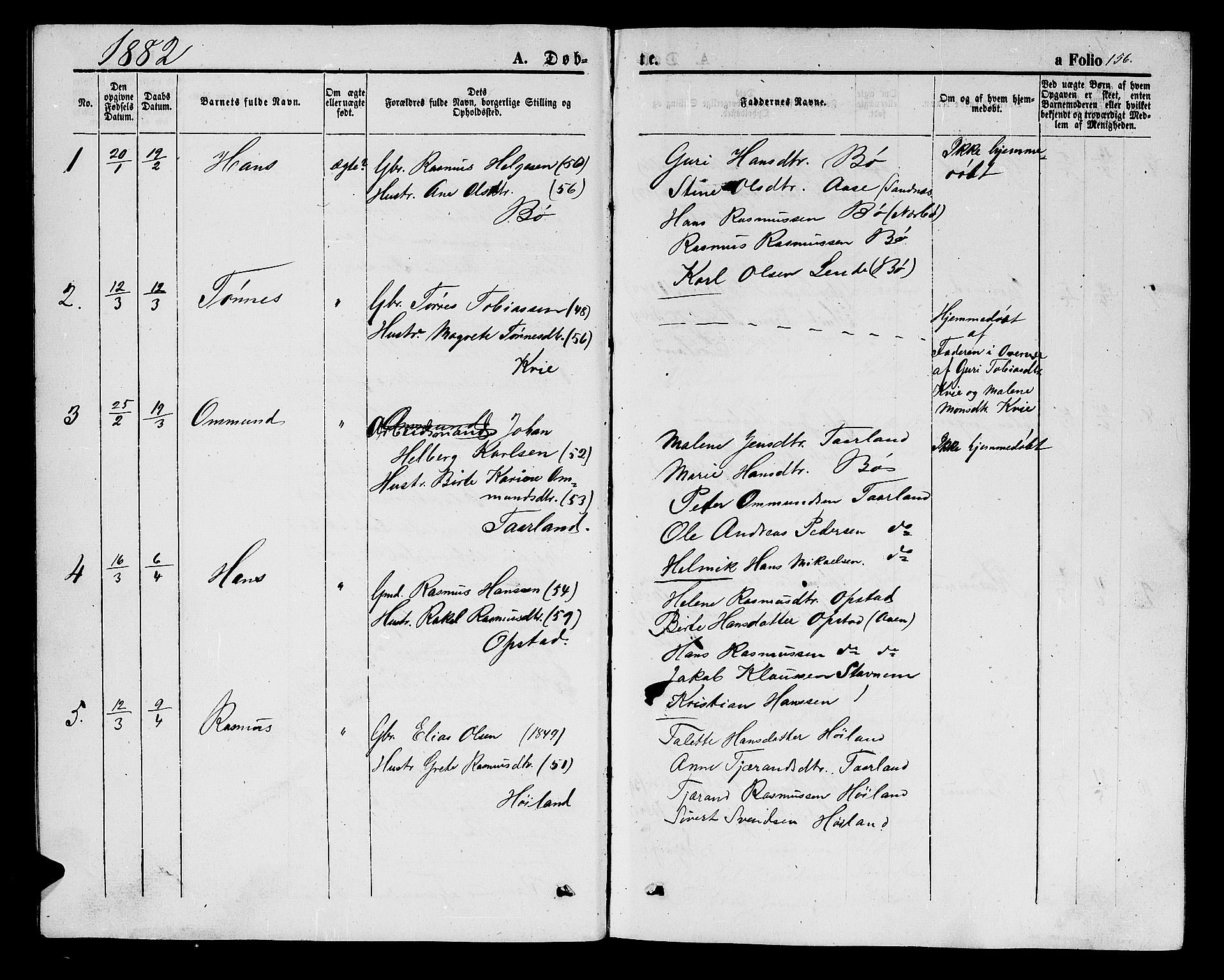 Hå sokneprestkontor, AV/SAST-A-101801/001/30BB/L0001: Parish register (copy) no. B 1, 1854-1883, p. 156