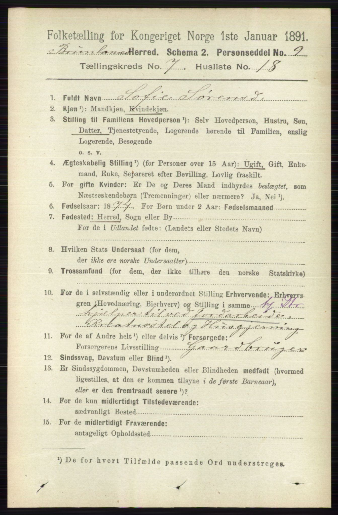 RA, 1891 census for 0726 Brunlanes, 1891, p. 3103