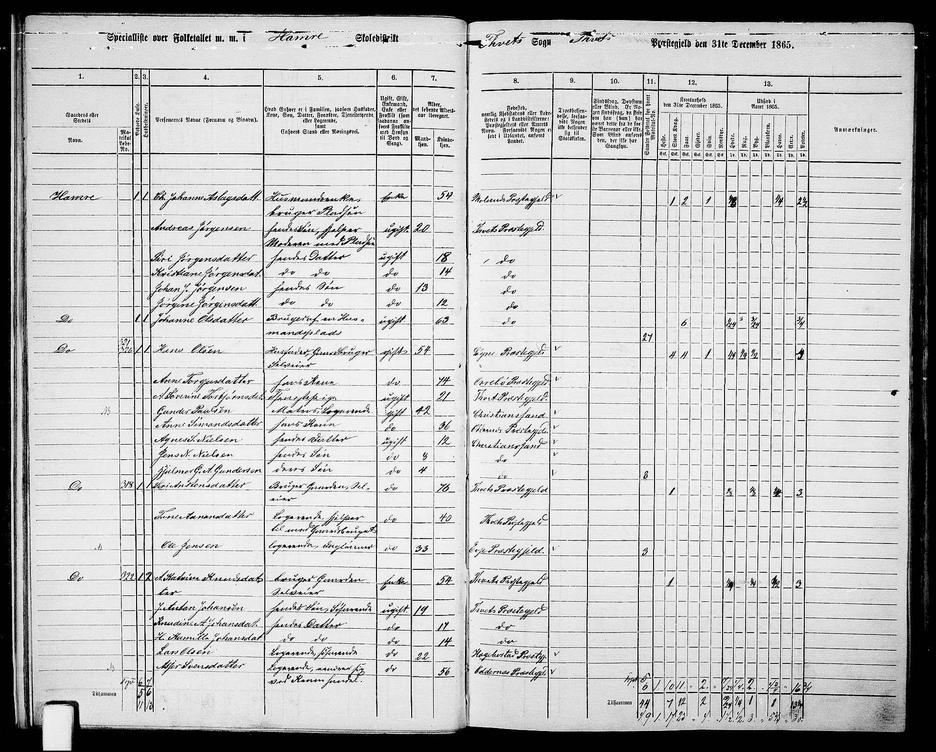 RA, 1865 census for Tveit, 1865, p. 18