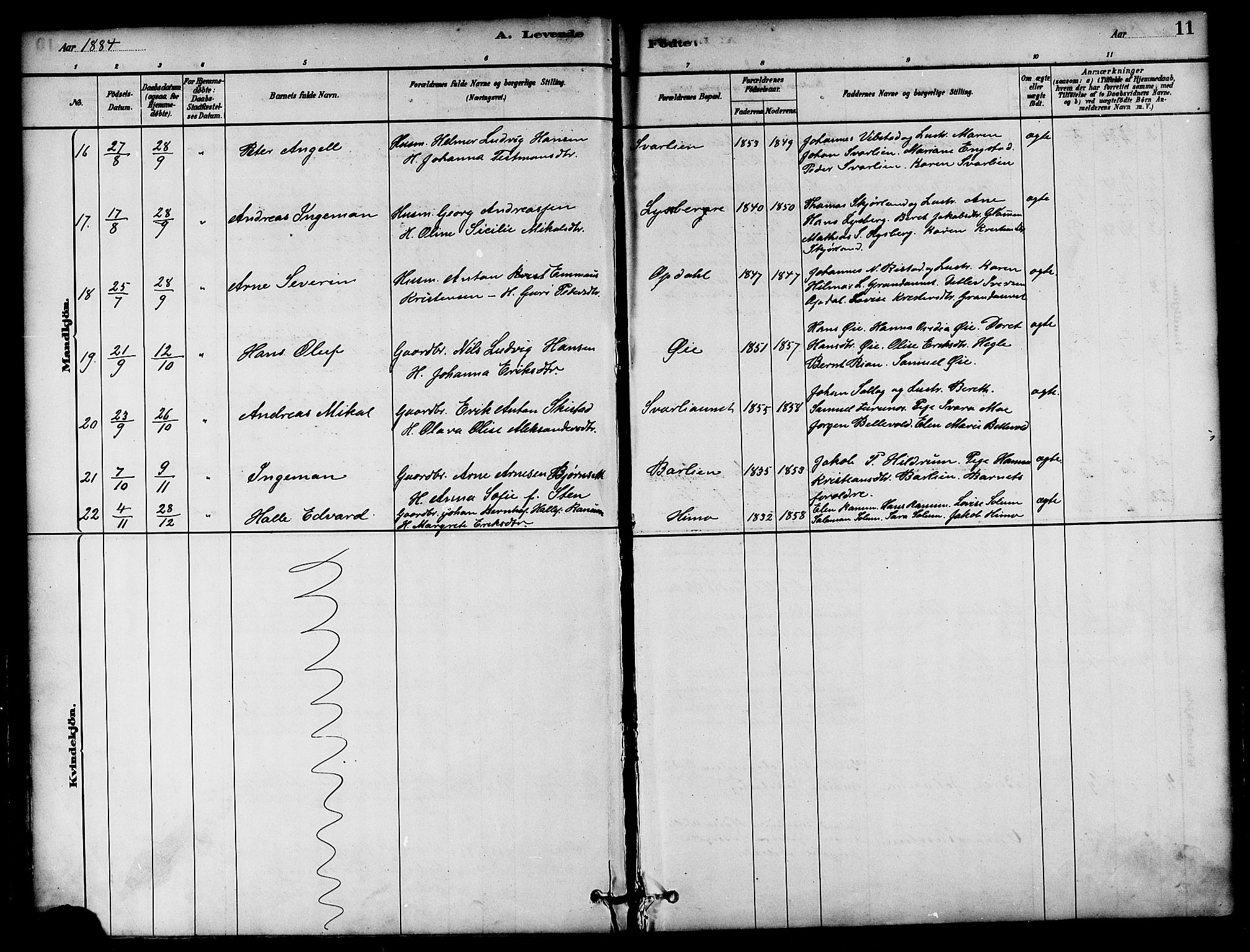 Ministerialprotokoller, klokkerbøker og fødselsregistre - Nord-Trøndelag, SAT/A-1458/764/L0555: Parish register (official) no. 764A10, 1881-1896, p. 11
