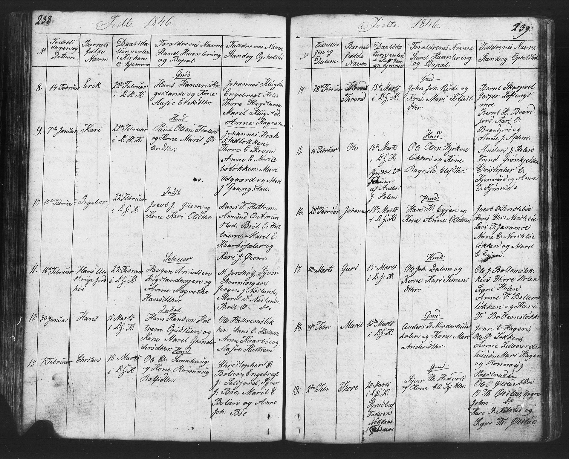 Lesja prestekontor, SAH/PREST-068/H/Ha/Hab/L0002: Parish register (copy) no. 2, 1832-1850, p. 238-239