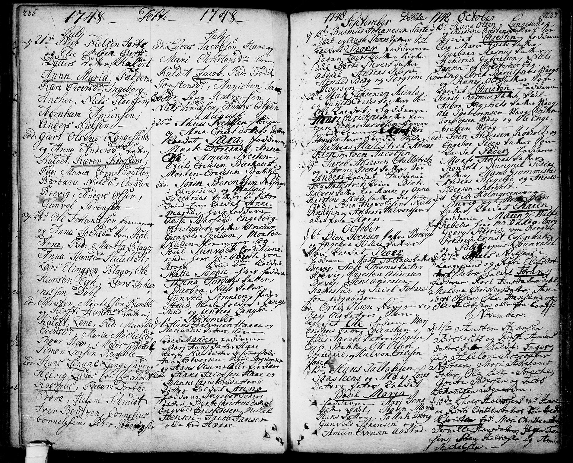 Bamble kirkebøker, SAKO/A-253/F/Fa/L0001: Parish register (official) no. I 1, 1702-1774, p. 236-237