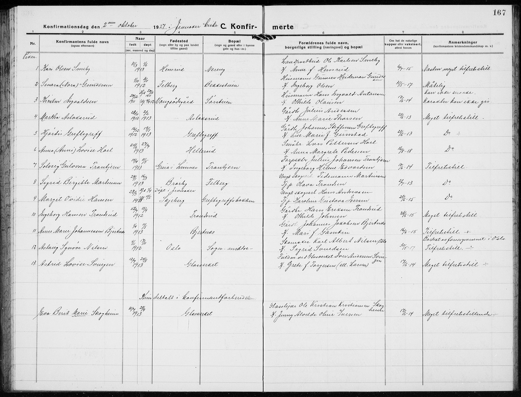 Jevnaker prestekontor, AV/SAH-PREST-116/H/Ha/Hab/L0005: Parish register (copy) no. 5, 1919-1934, p. 167