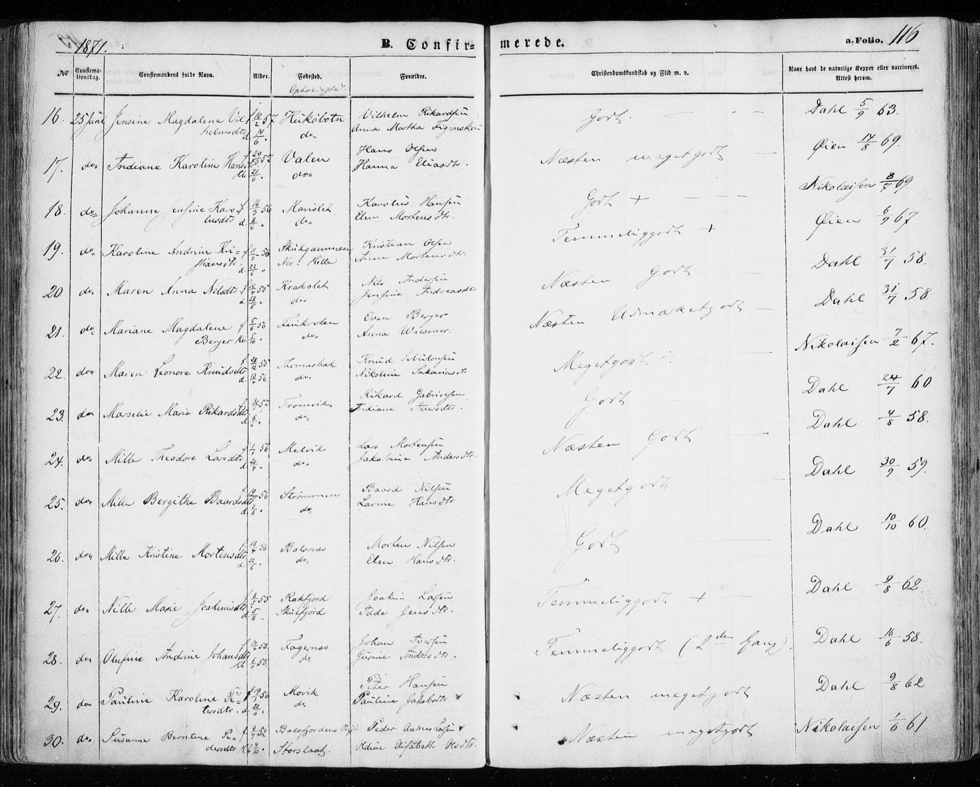 Tromsøysund sokneprestkontor, SATØ/S-1304/G/Ga/L0002kirke: Parish register (official) no. 2, 1867-1875, p. 116