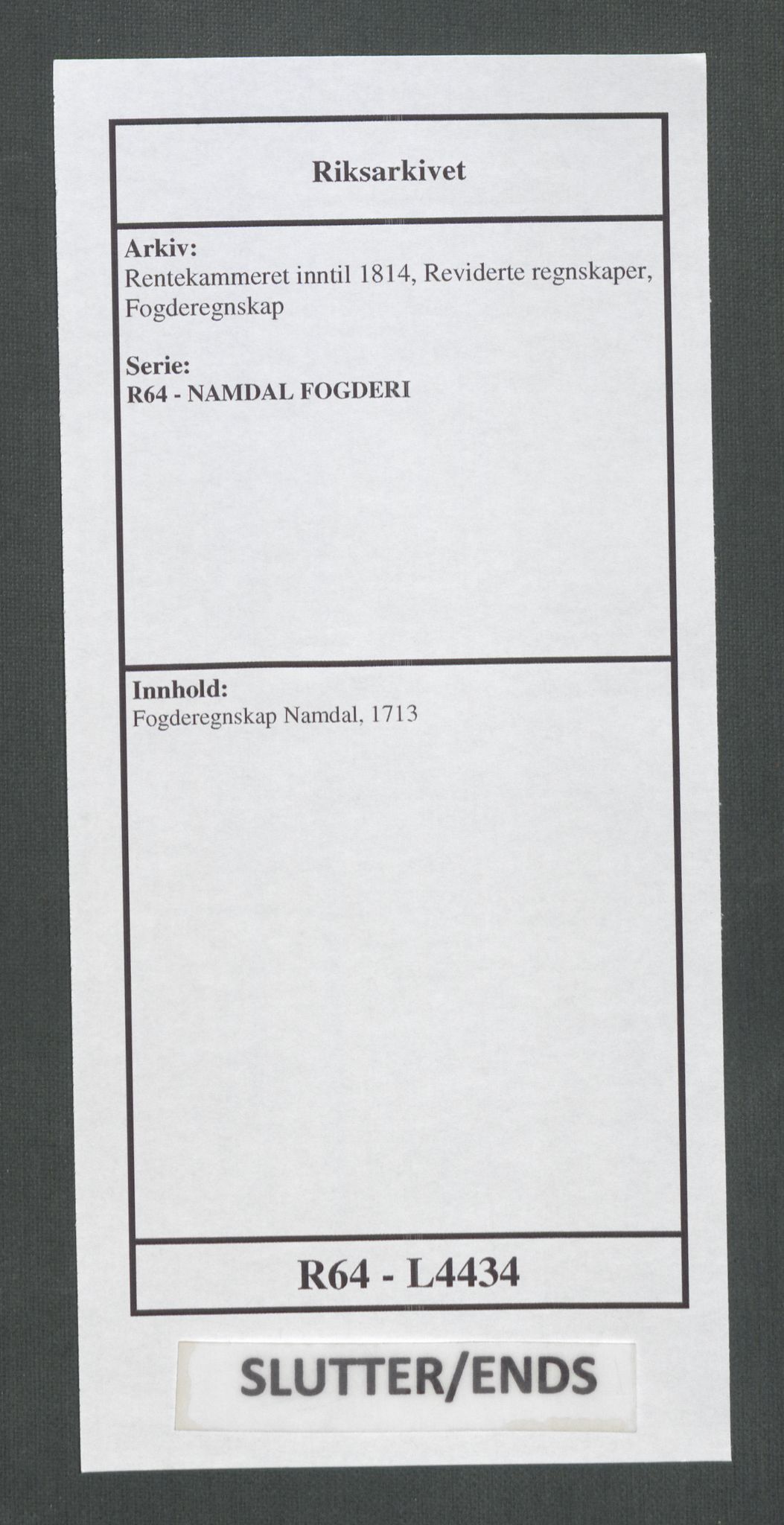 Rentekammeret inntil 1814, Reviderte regnskaper, Fogderegnskap, RA/EA-4092/R64/L4434: Fogderegnskap Namdal, 1713, p. 272