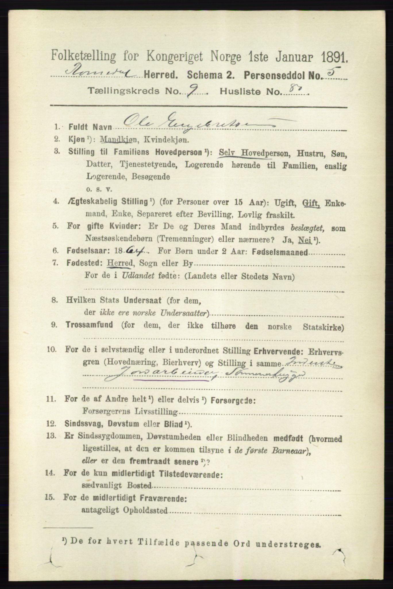 RA, 1891 census for 0416 Romedal, 1891, p. 4710