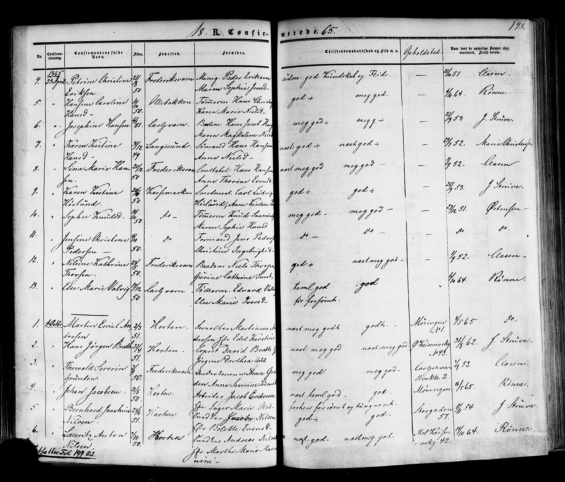 Horten kirkebøker, AV/SAKO-A-348/F/Fa/L0001: Parish register (official) no. 1, 1855-1871, p. 198