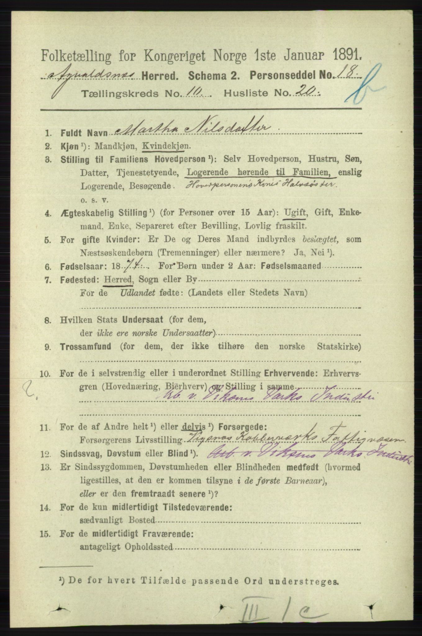 RA, 1891 census for 1147 Avaldsnes, 1891, p. 6038