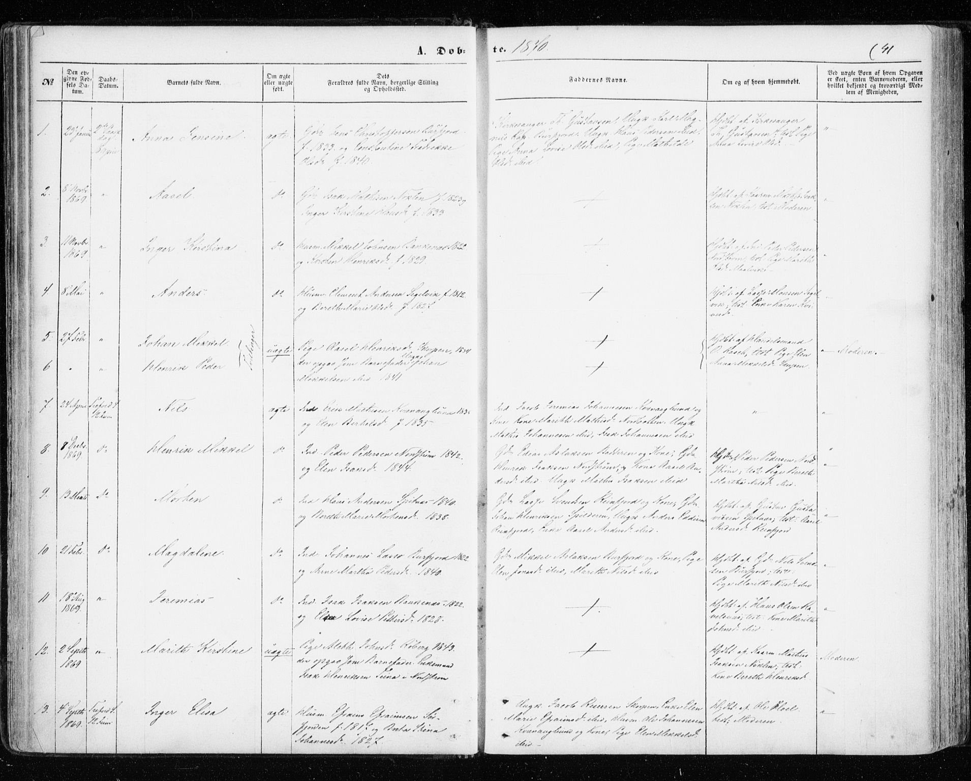 Skjervøy sokneprestkontor, SATØ/S-1300/H/Ha/Haa/L0011kirke: Parish register (official) no. 11, 1861-1877, p. 41