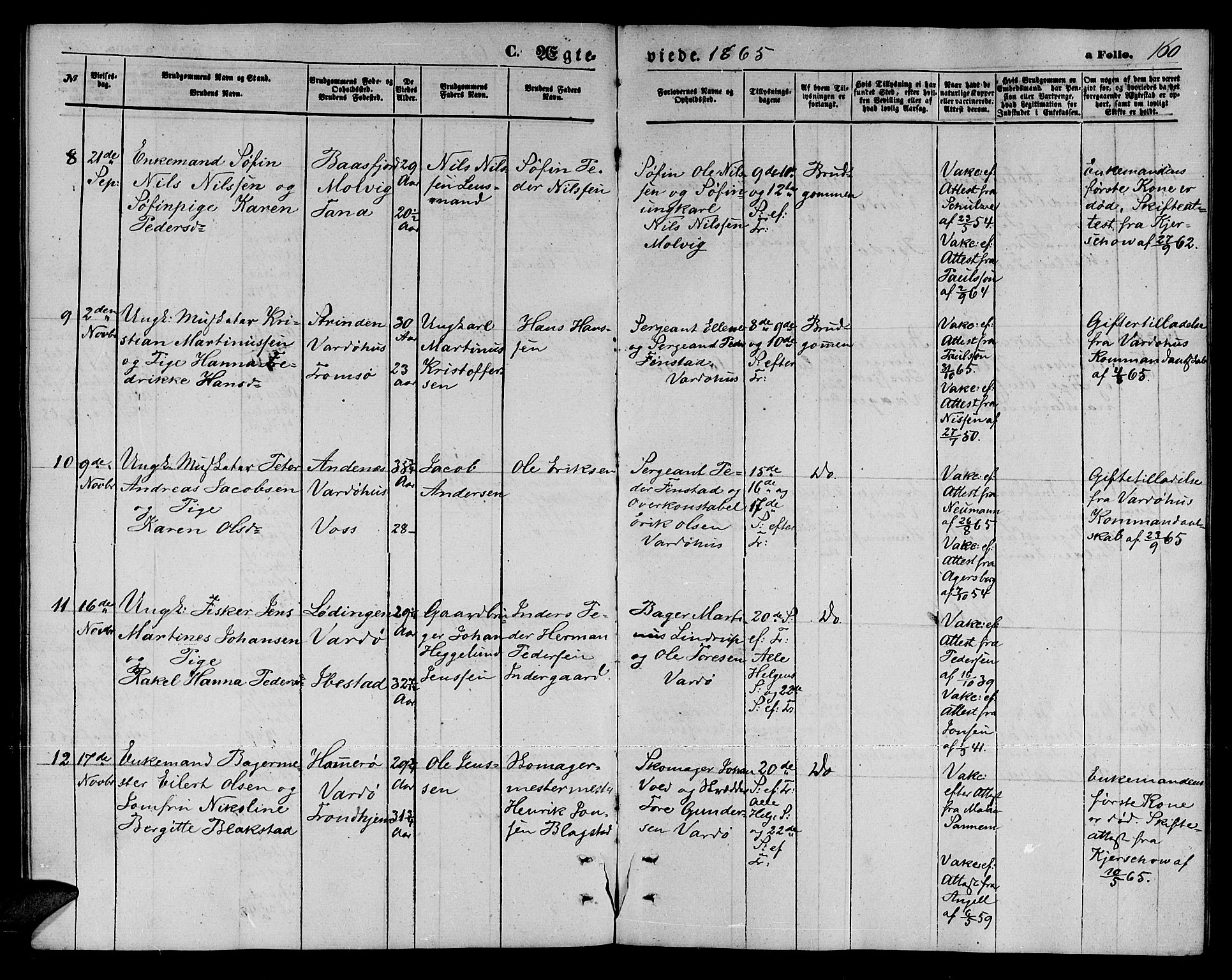 Vardø sokneprestkontor, AV/SATØ-S-1332/H/Hb/L0002klokker: Parish register (copy) no. 2, 1861-1870, p. 160