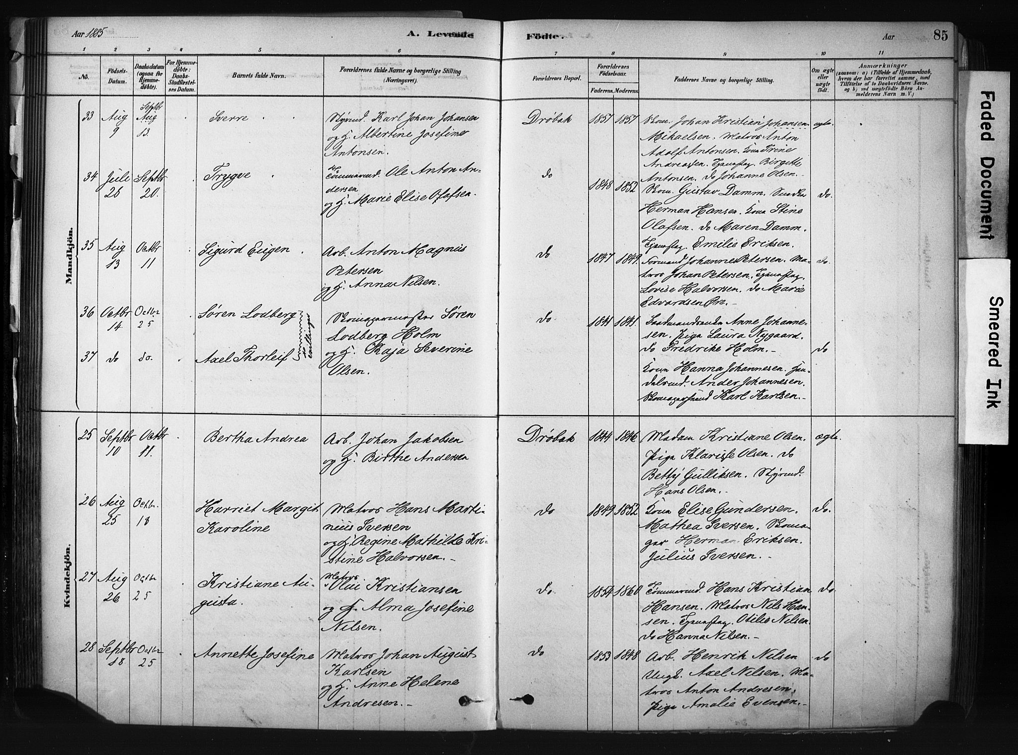 Drøbak prestekontor Kirkebøker, AV/SAO-A-10142a/F/Fb/L0001: Parish register (official) no. II 1, 1878-1891, p. 85