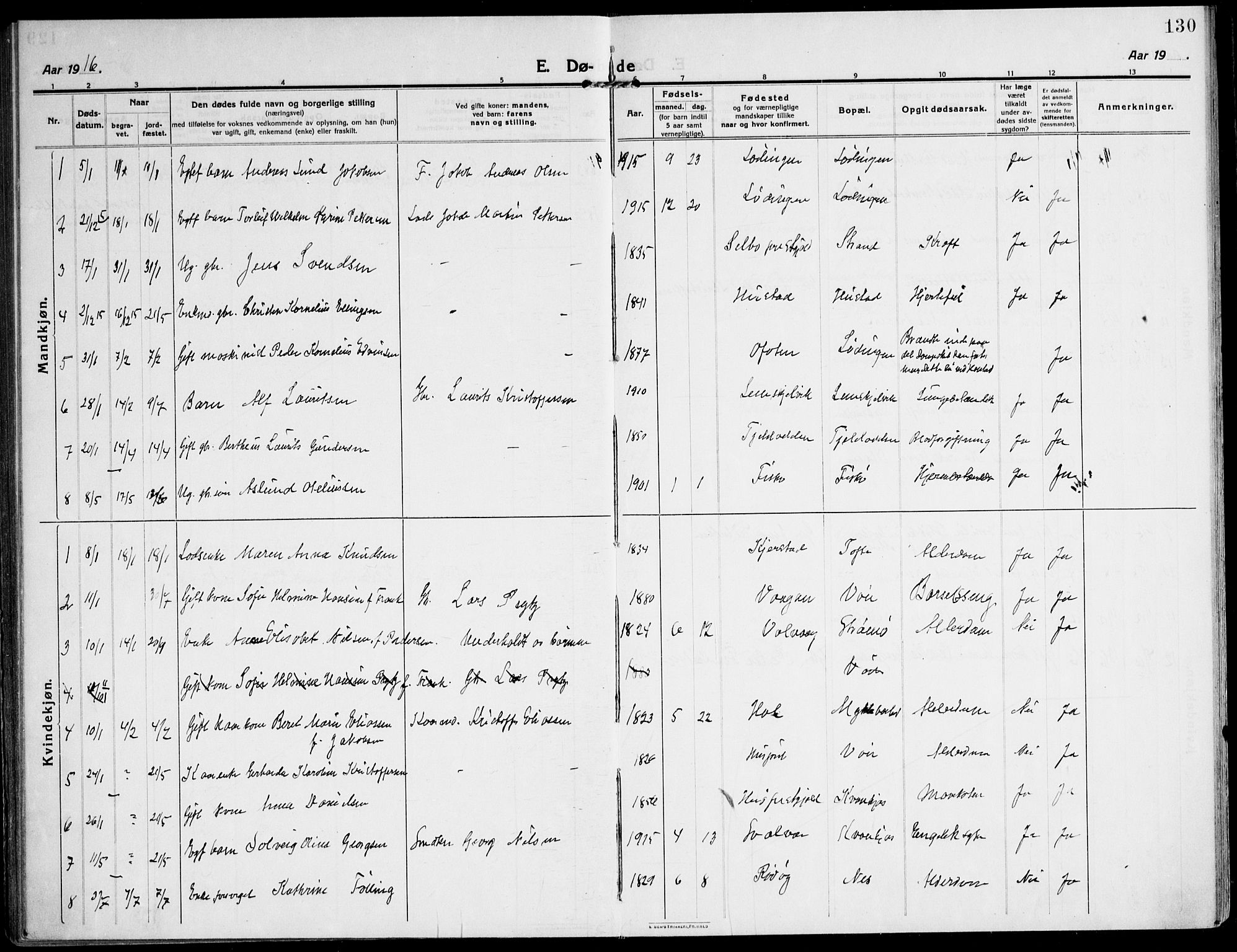 Ministerialprotokoller, klokkerbøker og fødselsregistre - Nordland, AV/SAT-A-1459/872/L1037: Parish register (official) no. 872A12, 1914-1925, p. 130