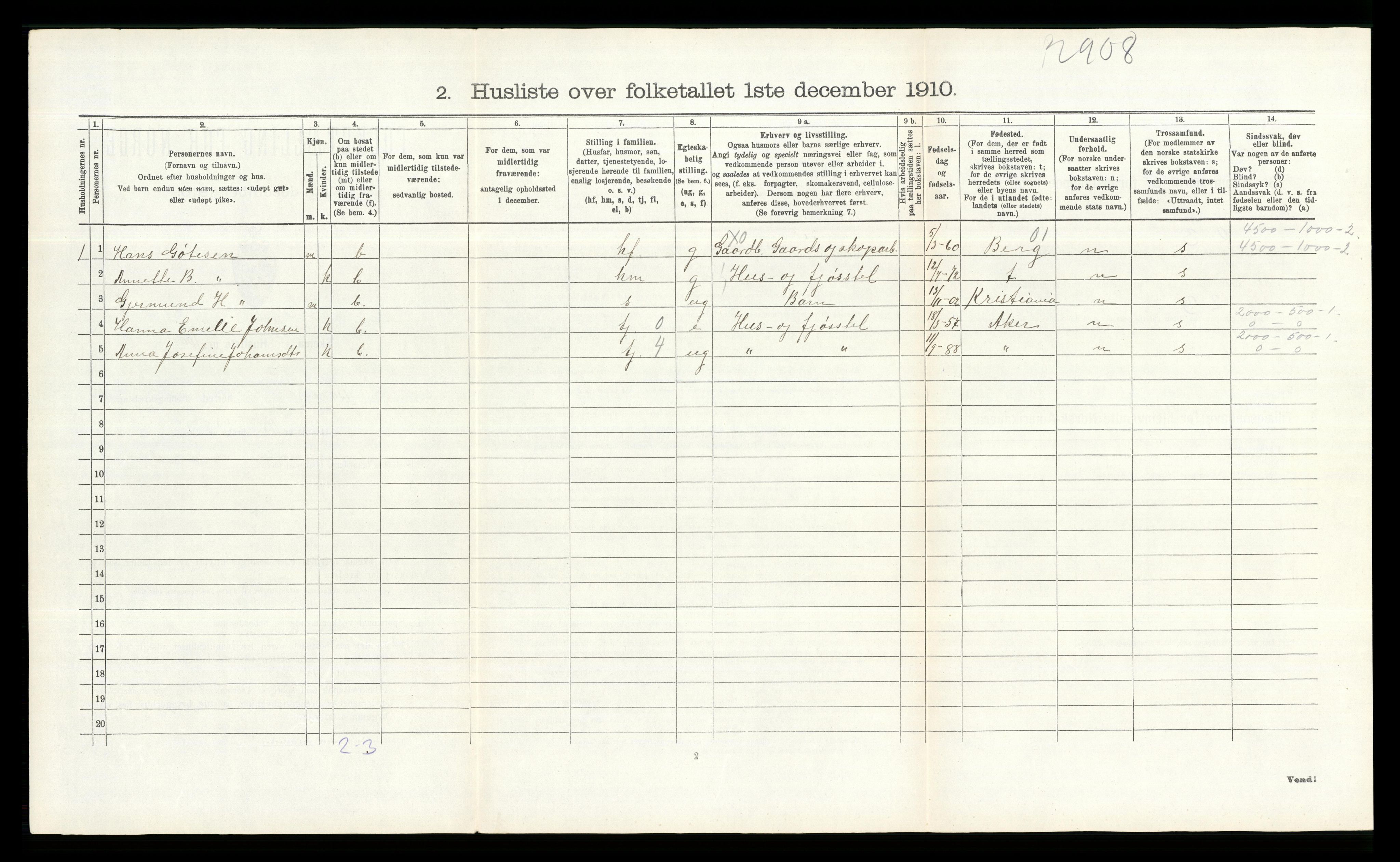 RA, 1910 census for Bærum, 1910, p. 290