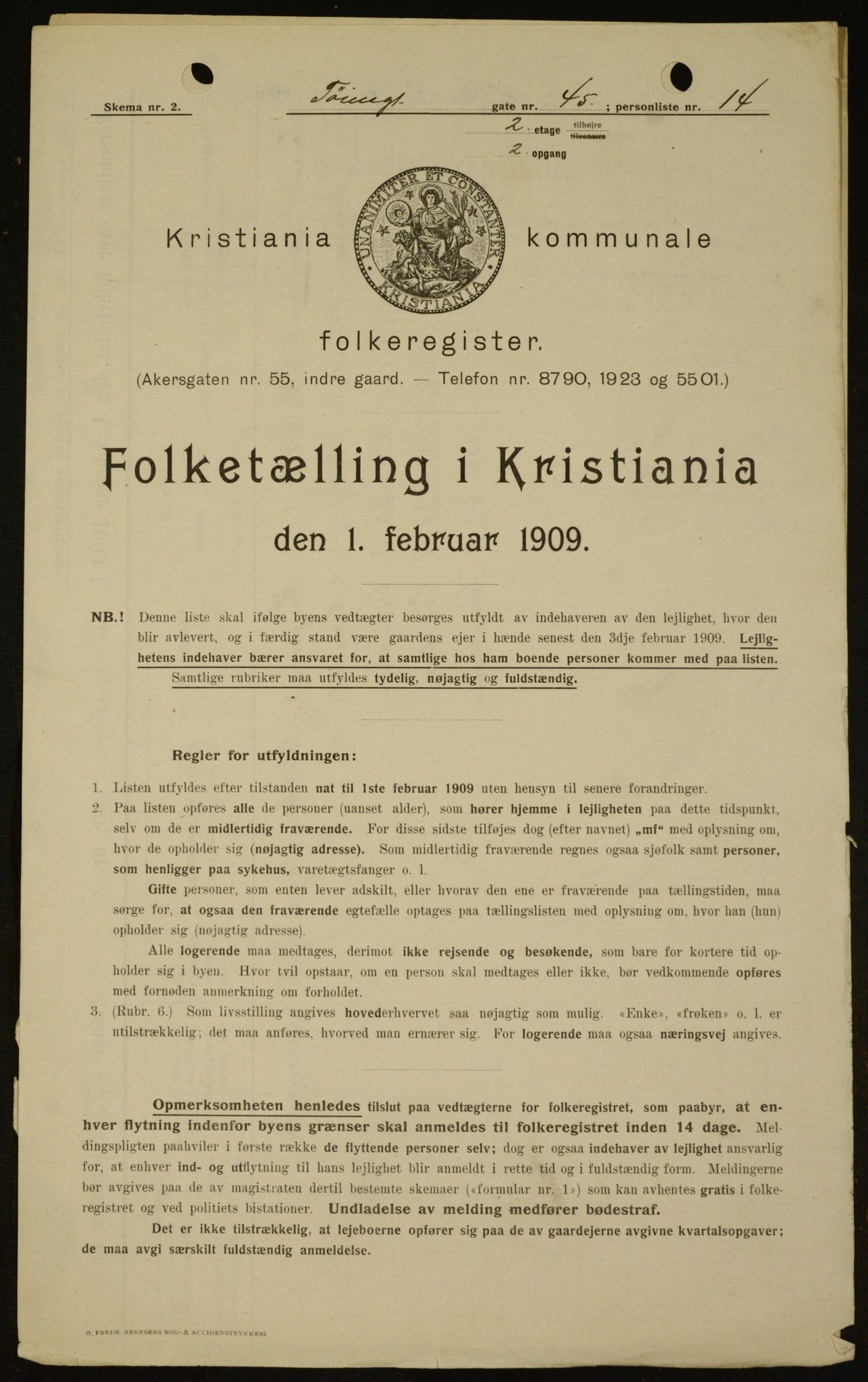 OBA, Municipal Census 1909 for Kristiania, 1909, p. 107592