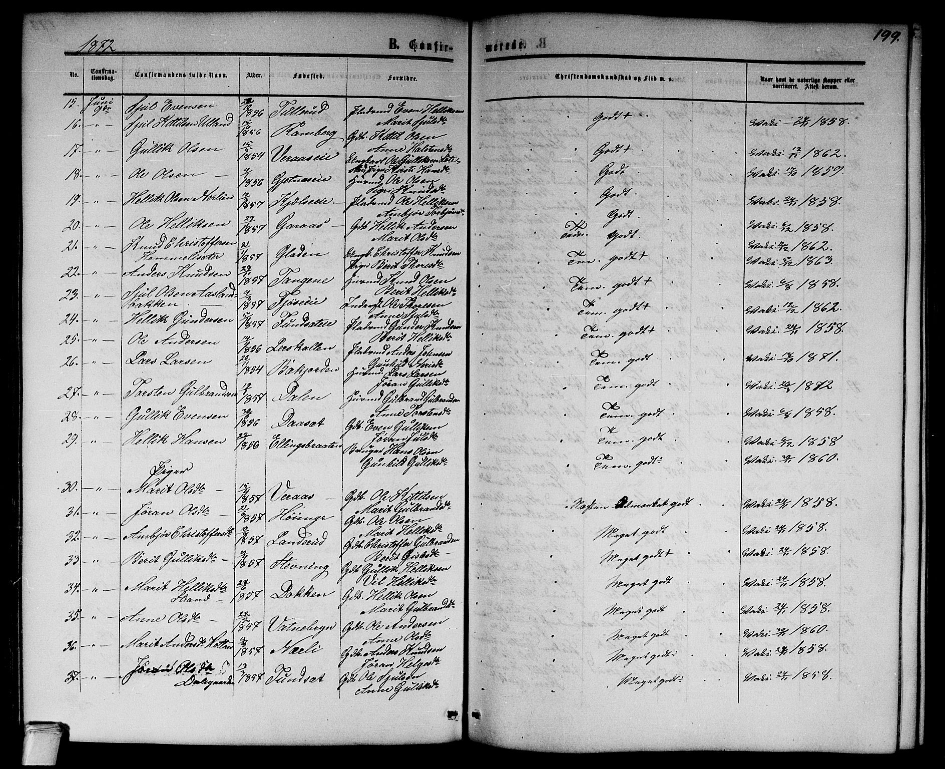 Flesberg kirkebøker, AV/SAKO-A-18/G/Ga/L0003: Parish register (copy) no. I 3, 1861-1889, p. 199