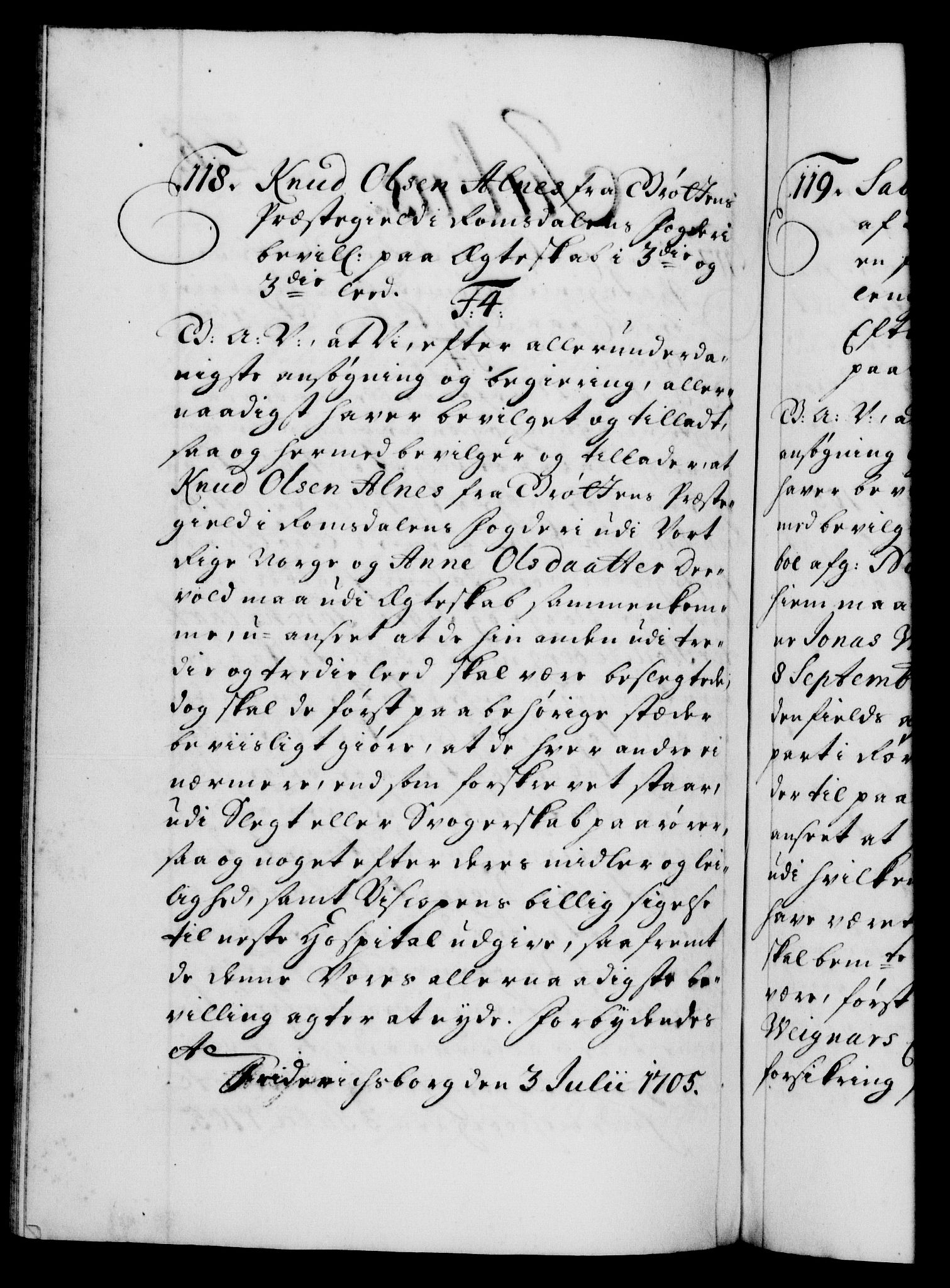 Danske Kanselli 1572-1799, RA/EA-3023/F/Fc/Fca/Fcaa/L0019: Norske registre, 1704-1707, p. 226b