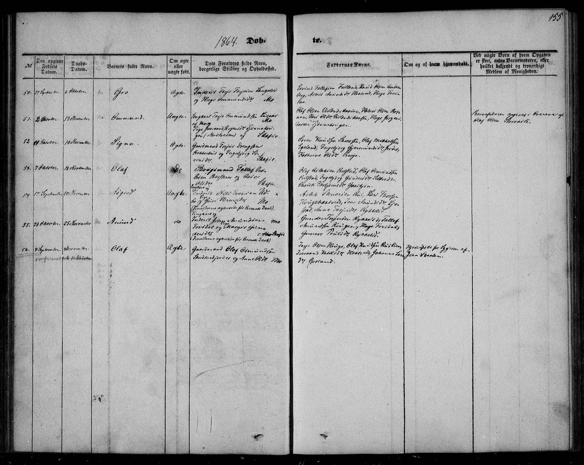 Mo kirkebøker, AV/SAKO-A-286/F/Fa/L0005: Parish register (official) no. I 5, 1844-1864, p. 155