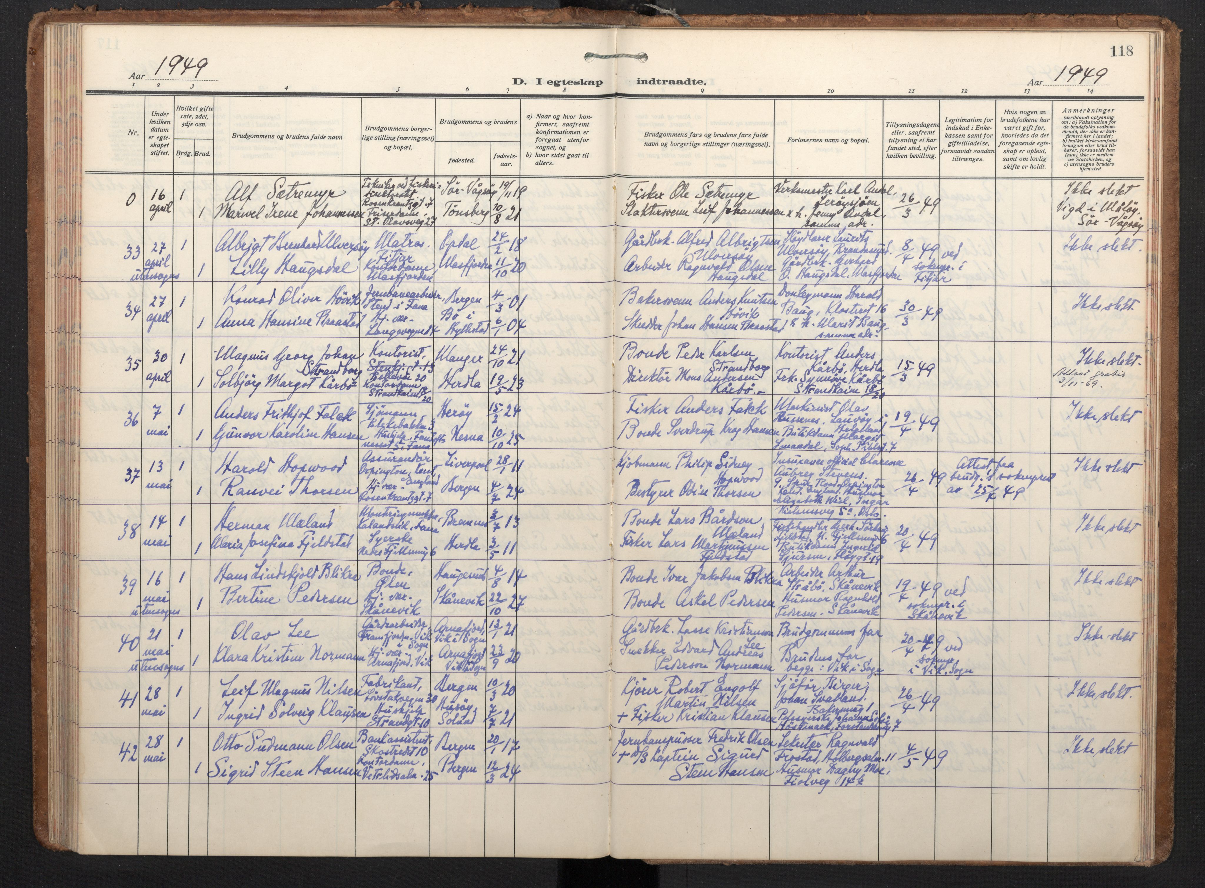 Korskirken sokneprestembete, AV/SAB-A-76101/H/Haa/L0040: Parish register (official) no. D 7, 1938-1952, p. 117b-118a