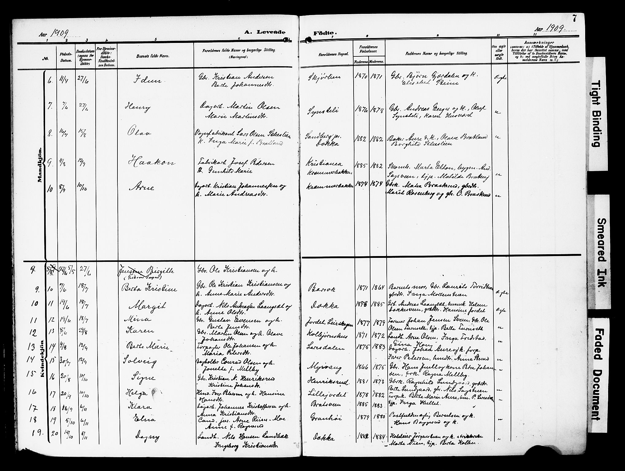 Nordre Land prestekontor, SAH/PREST-124/H/Ha/Hab/L0001: Parish register (copy) no. 1, 1908-1931, p. 7