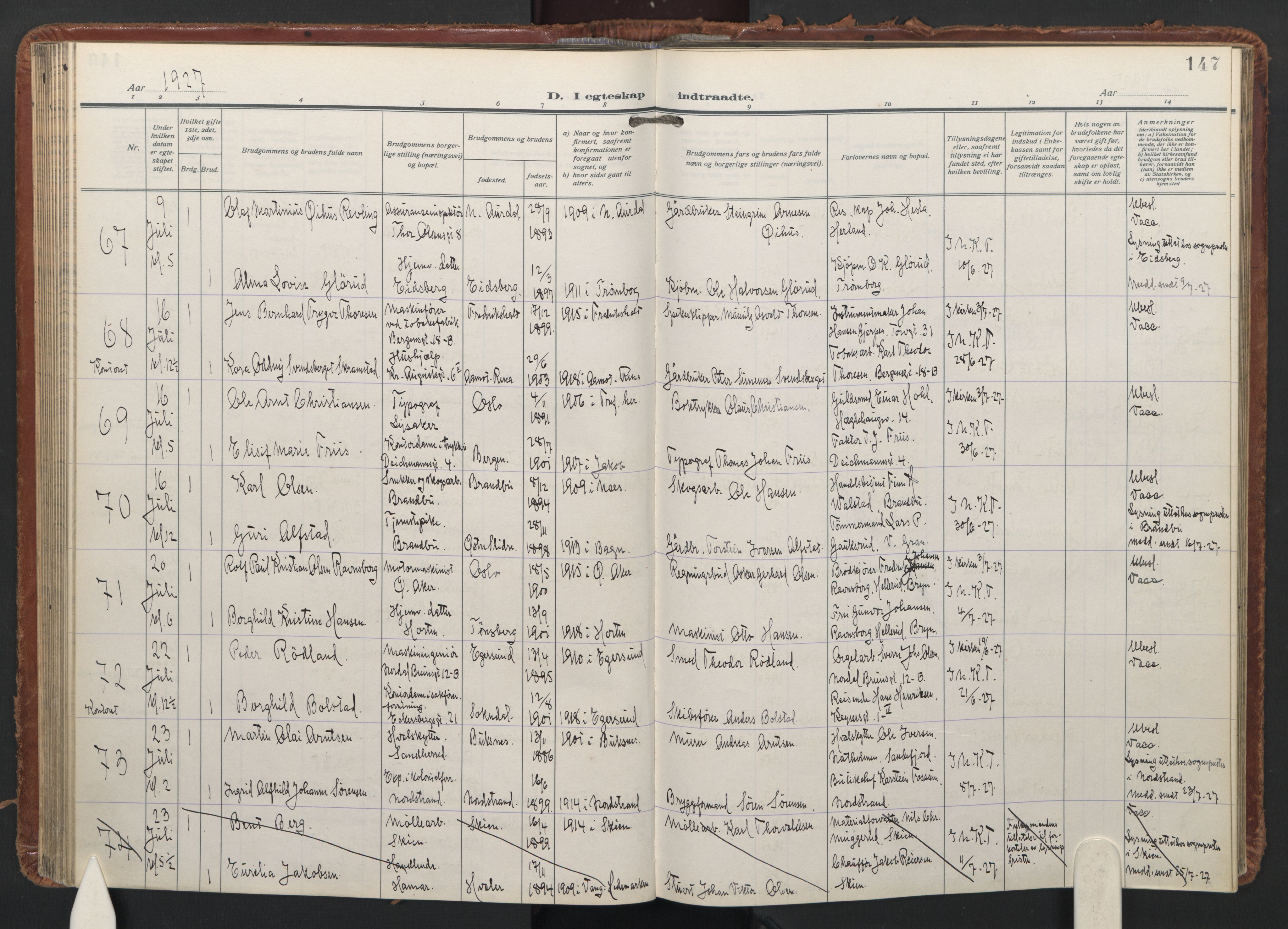 Trefoldighet prestekontor Kirkebøker, AV/SAO-A-10882/F/Fc/L0009: Parish register (official) no. III 9, 1922-1936, p. 147