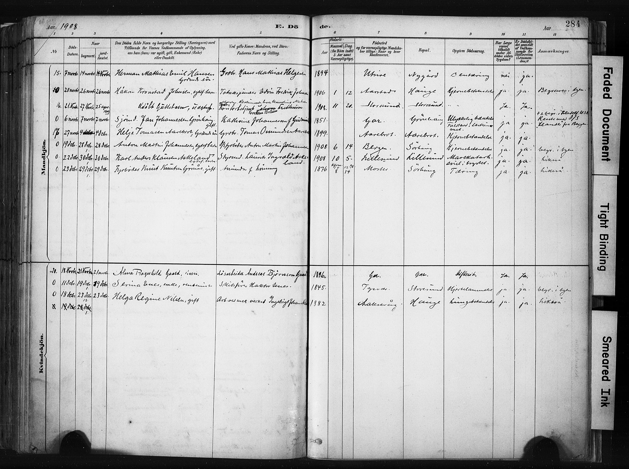 Haugesund sokneprestkontor, AV/SAST-A -101863/H/Ha/Haa/L0004: Parish register (official) no. A 4, 1886-1908, p. 284