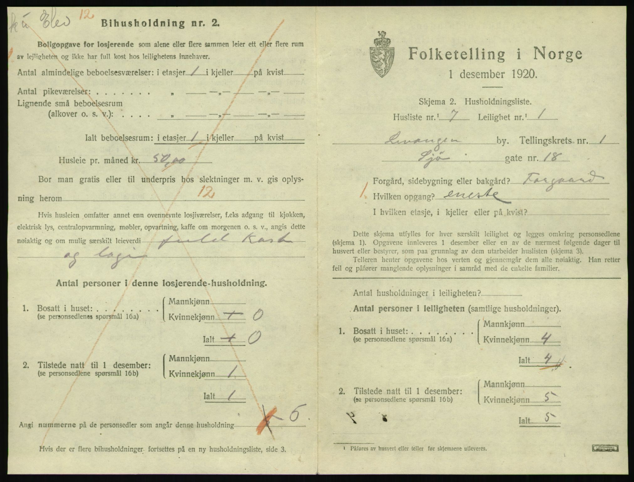 SAT, 1920 census for Levanger town, 1920, p. 480