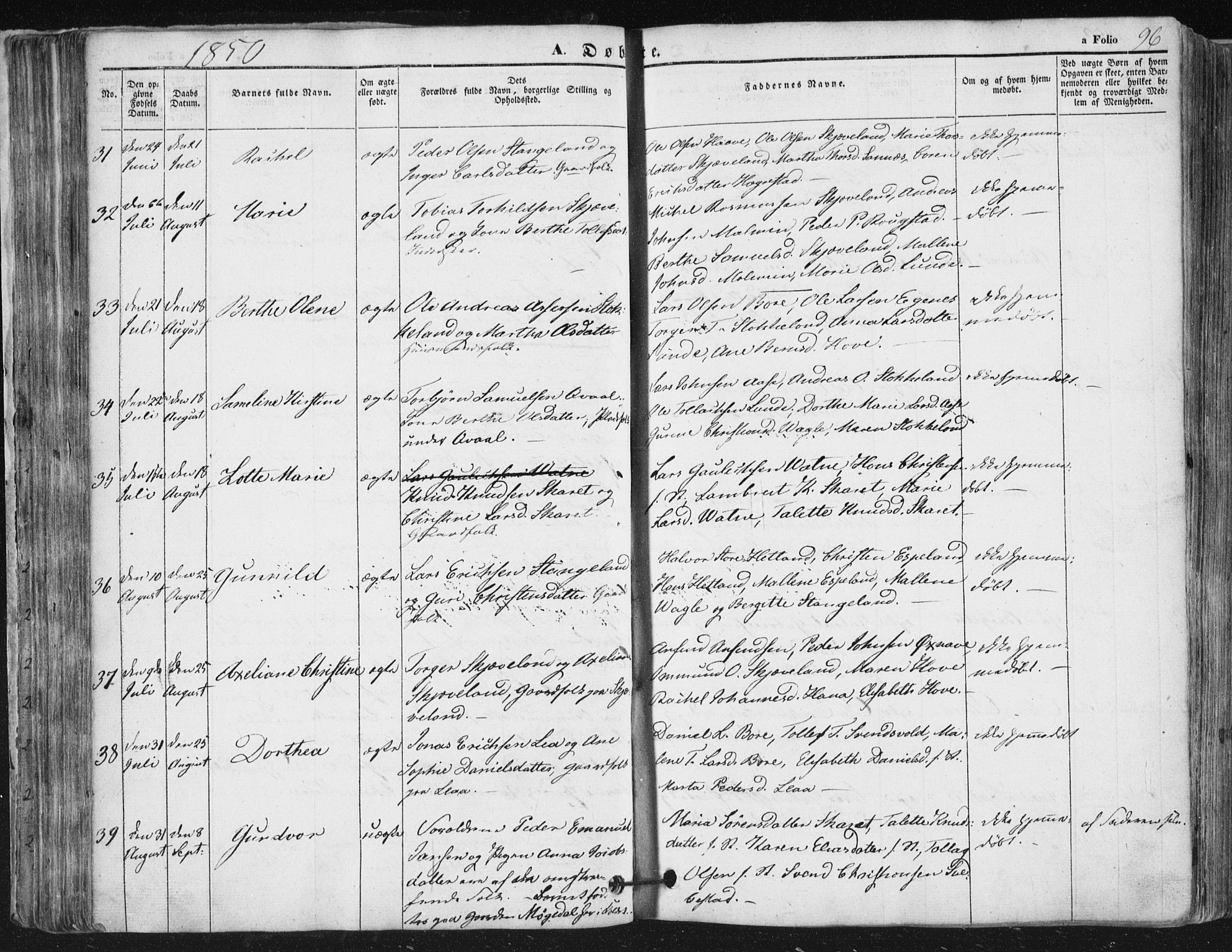 Høyland sokneprestkontor, AV/SAST-A-101799/001/30BA/L0008: Parish register (official) no. A 8, 1841-1856, p. 96