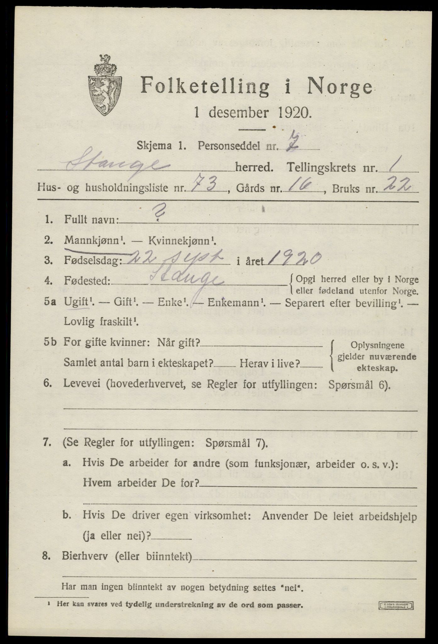 SAH, 1920 census for Stange, 1920, p. 3803