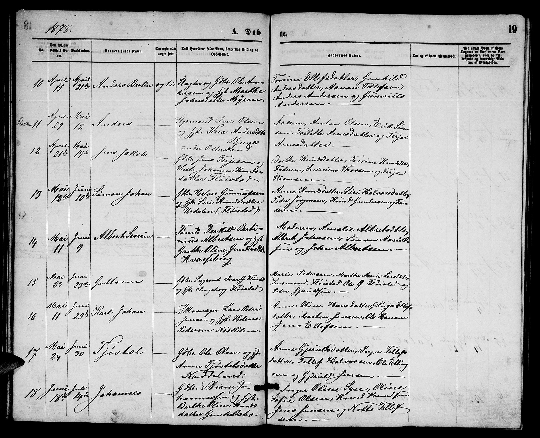 Austre Moland sokneprestkontor, SAK/1111-0001/F/Fb/Fba/L0002: Parish register (copy) no. B 2, 1869-1879, p. 19