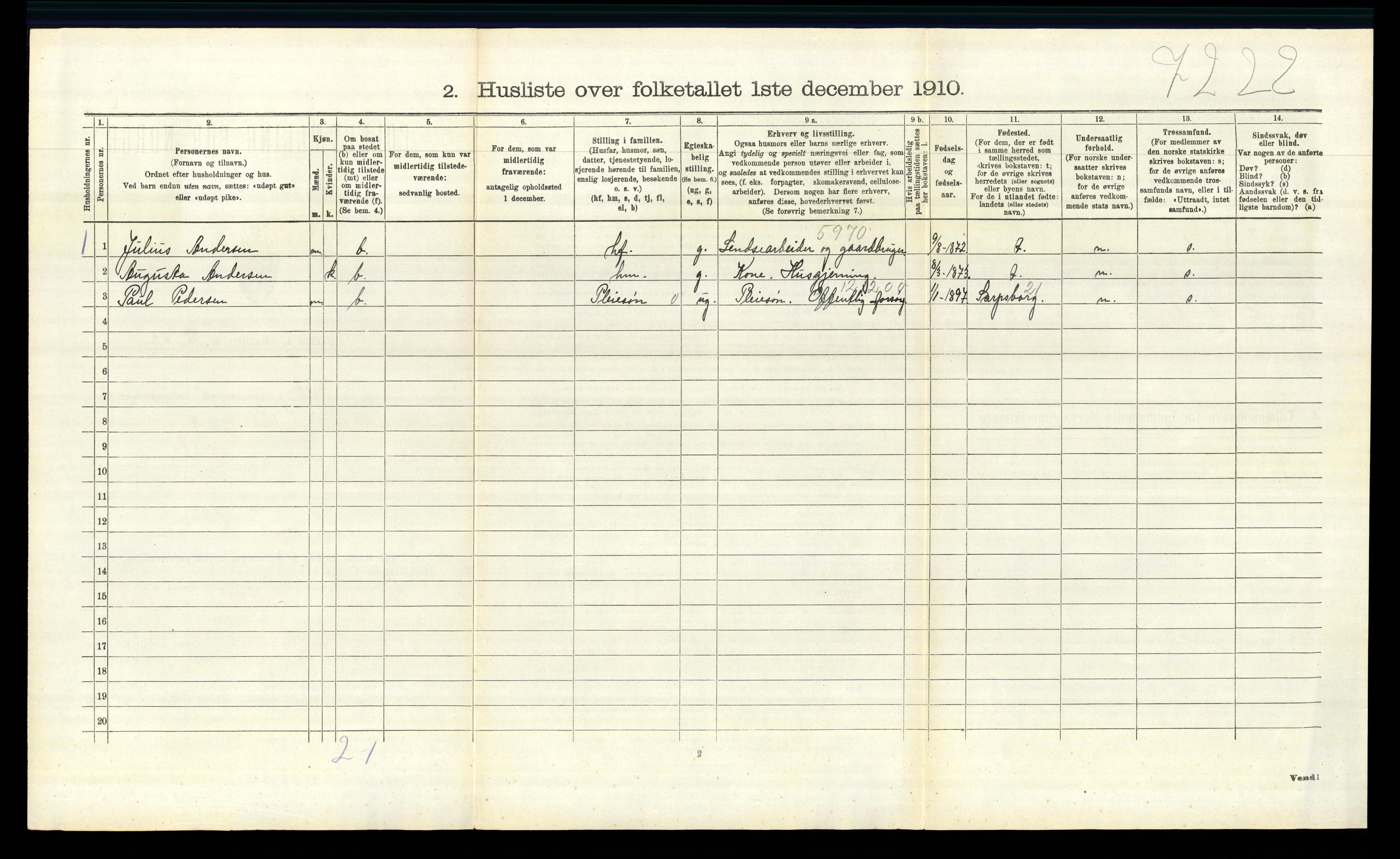 RA, 1910 census for Varteig, 1910, p. 286