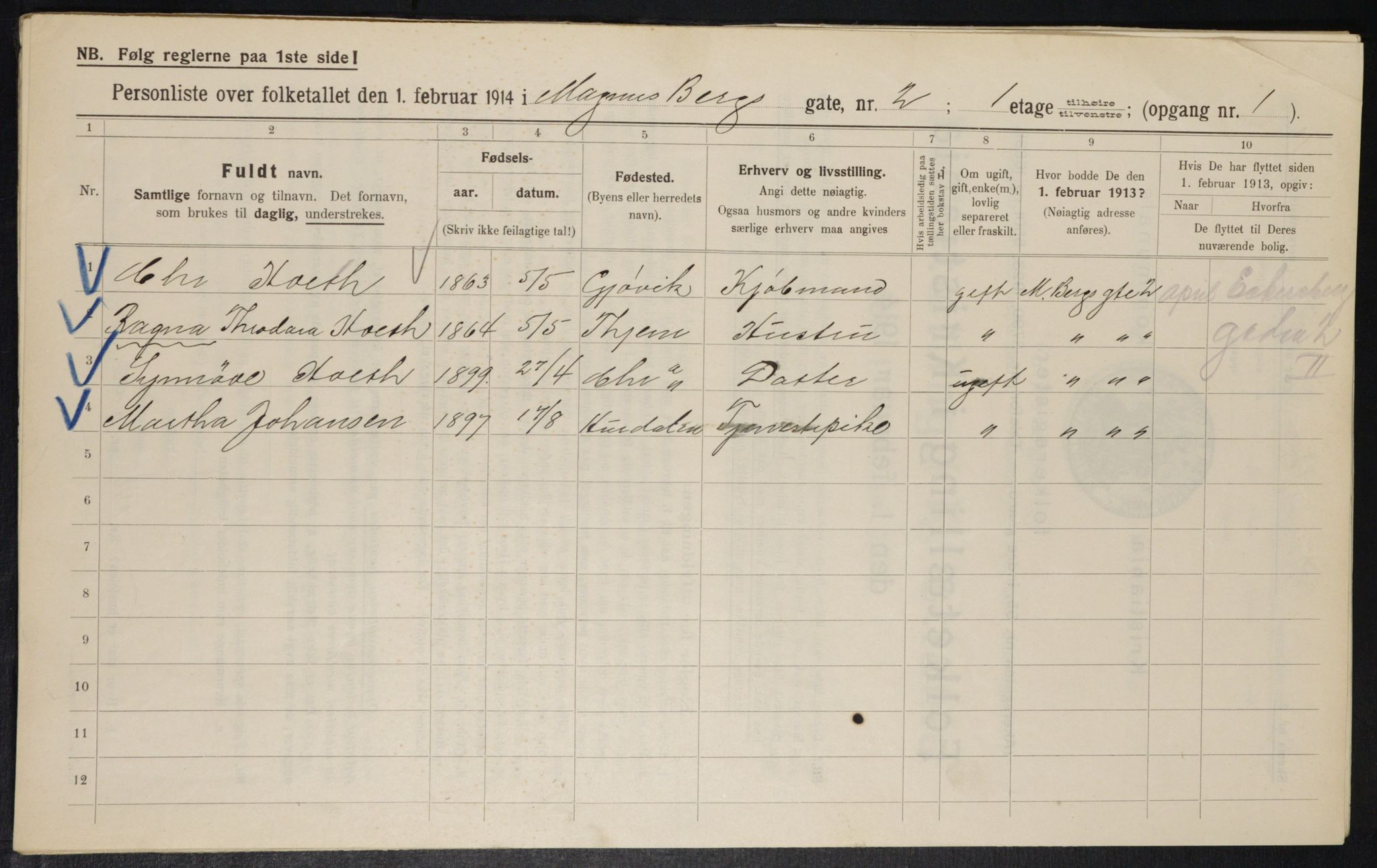 OBA, Municipal Census 1914 for Kristiania, 1914, p. 58989